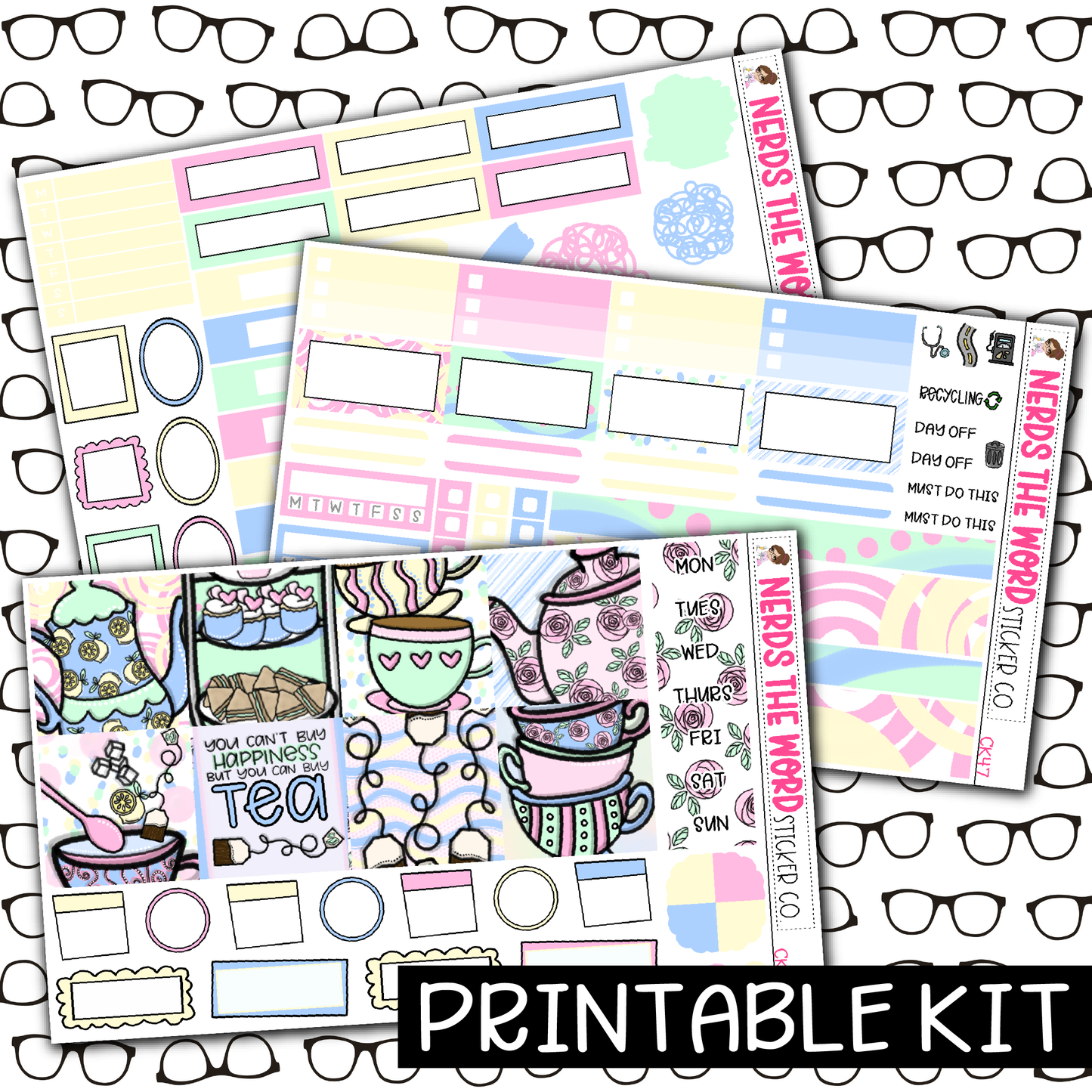 PRINTABLE - Tea Party Monthly, Weekly and or Journaling Sticker Kit