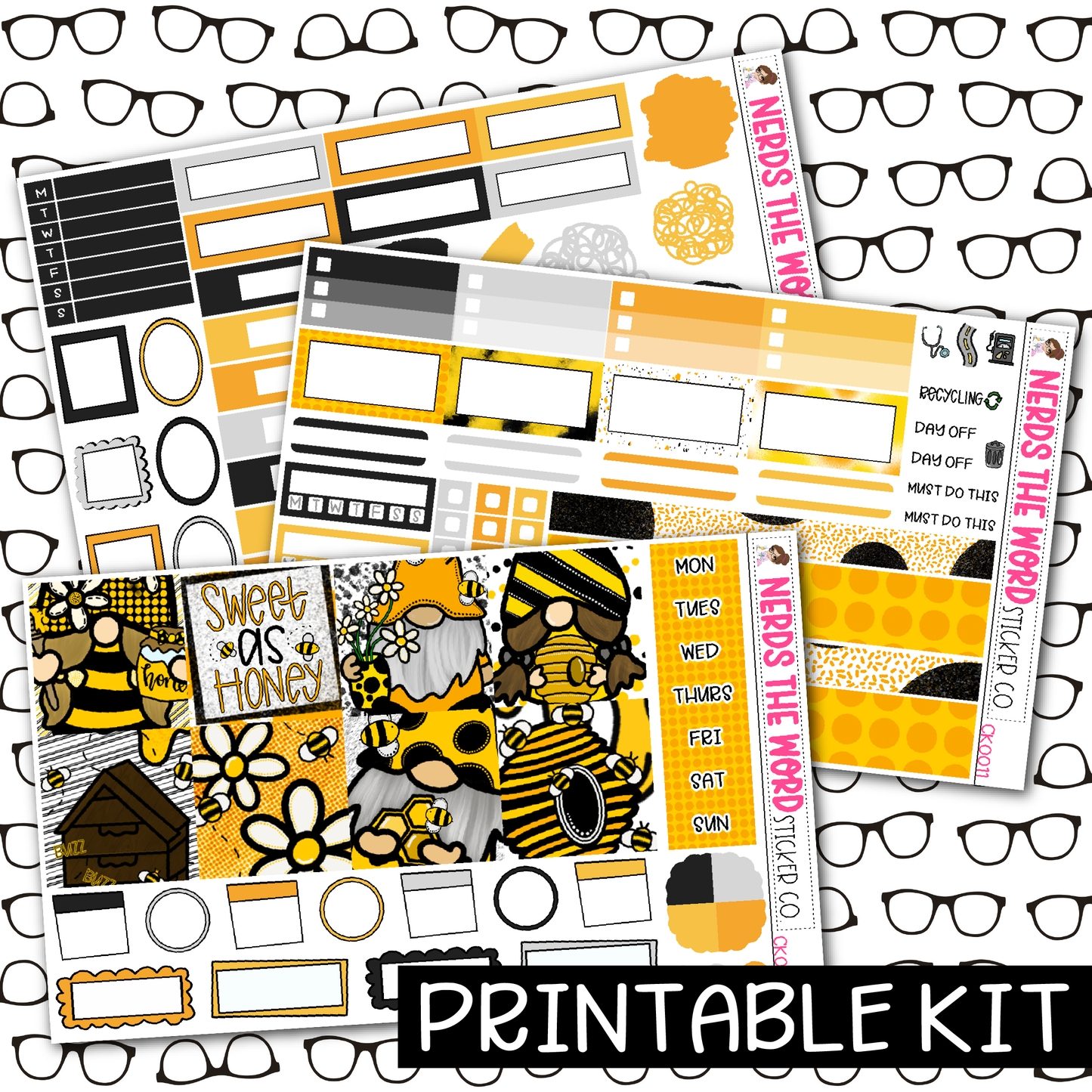PRINTABLE - Sweet as Honey Gnomes Monthly, Weekly and or Journaling Sticker Kit