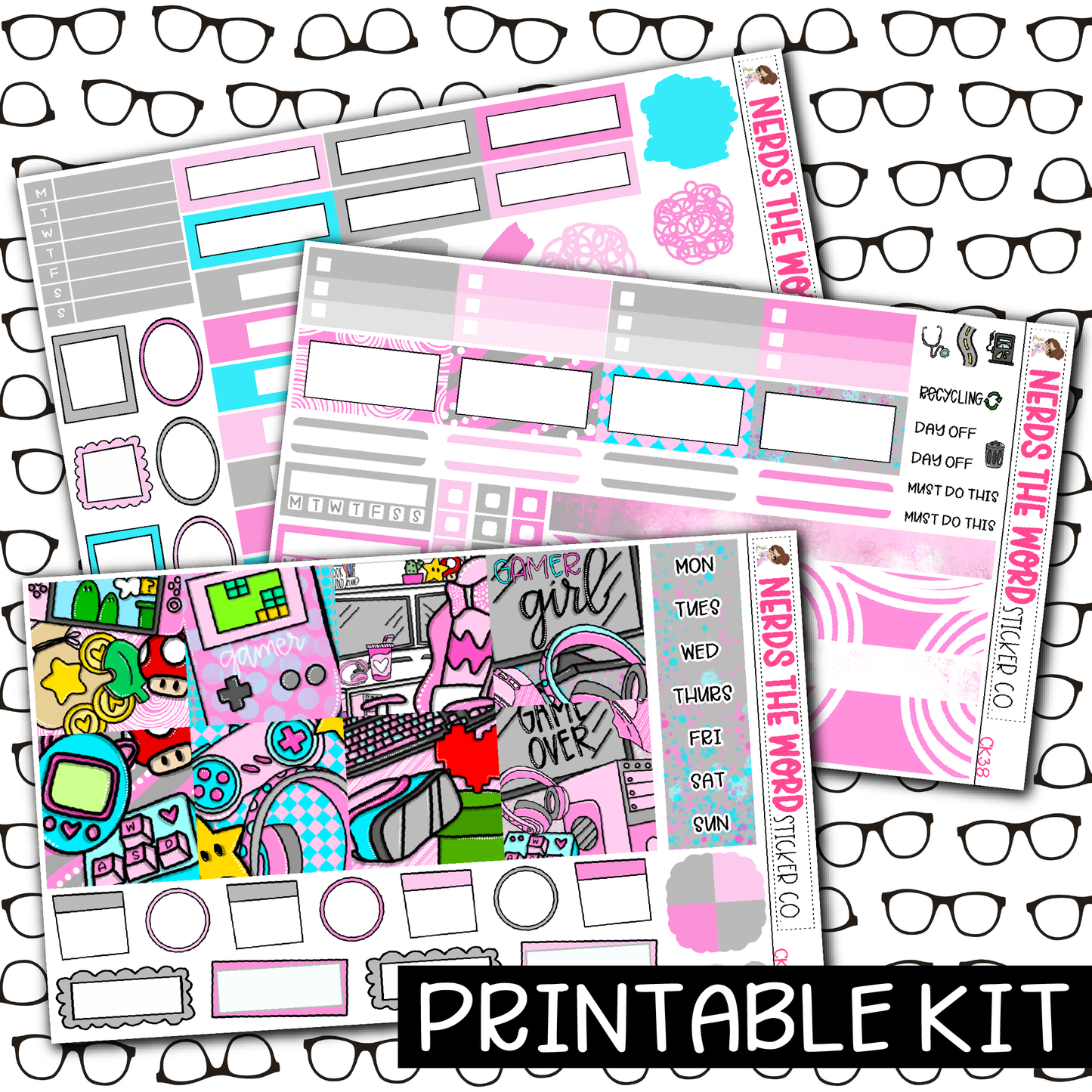 PRINTABLE - Gamer Girl Monthly, Weekly and or Journaling Sticker Kit