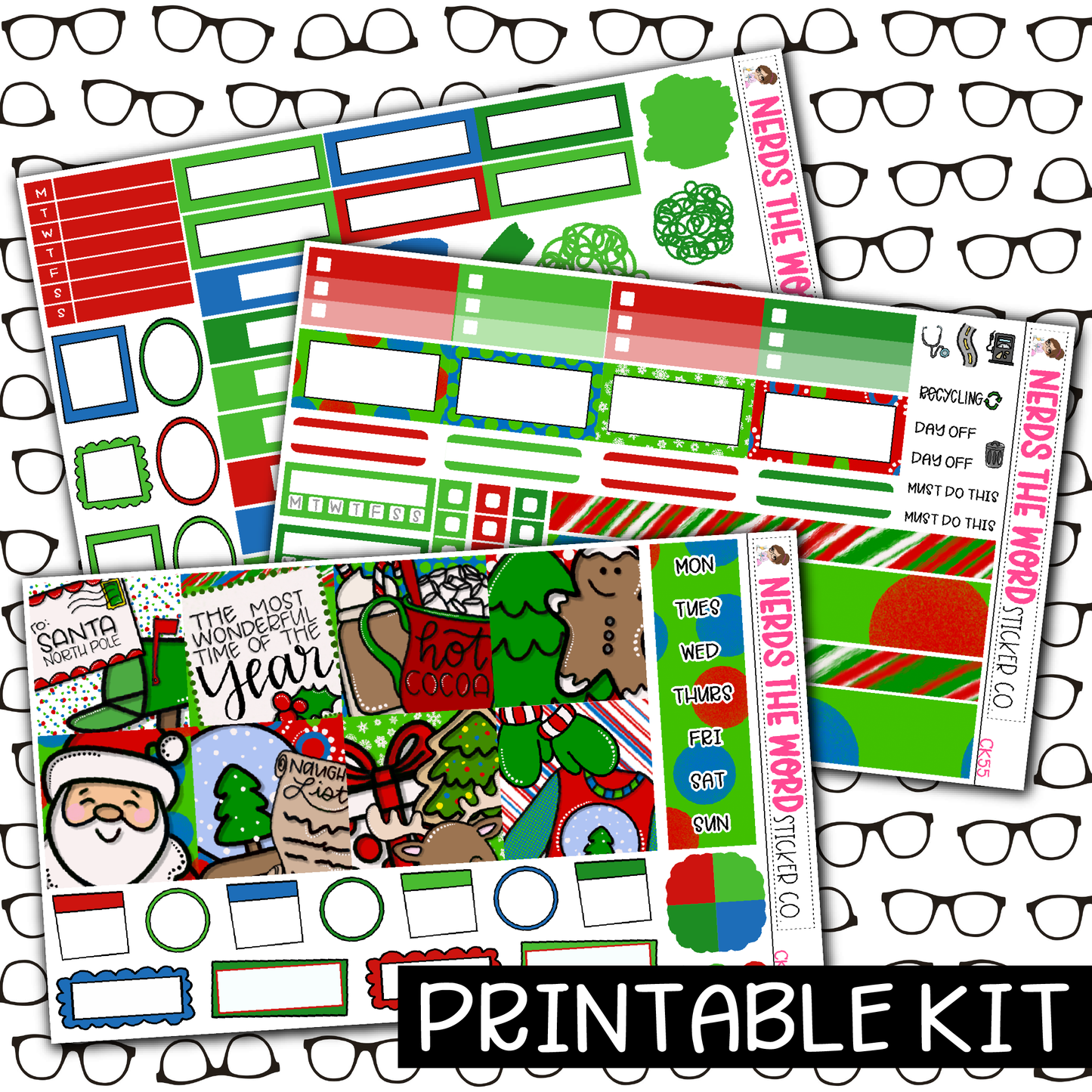 PRINTABLE - Classic Christmas Monthly, Weekly and or Journaling Sticker Kit