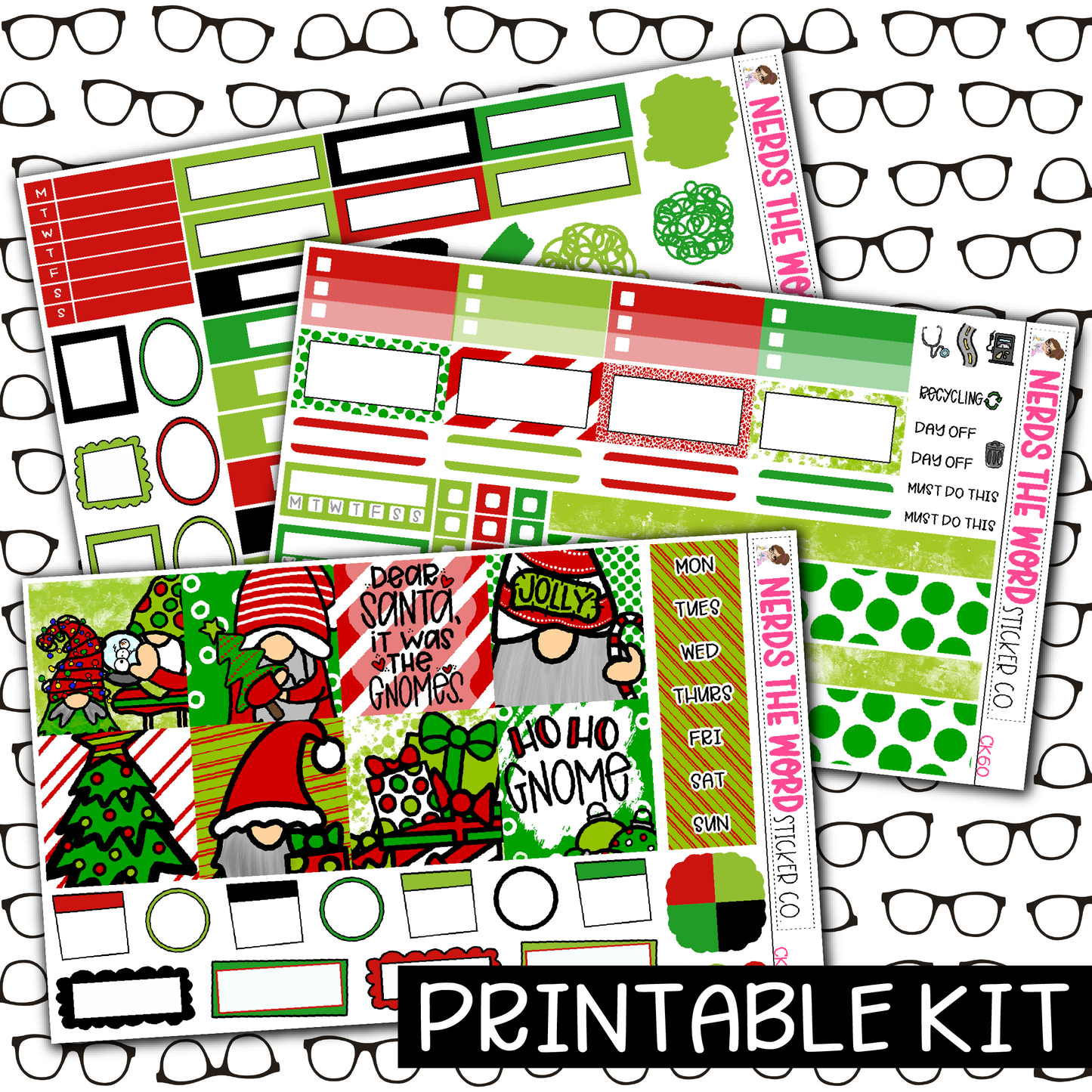 PRINTABLE - HoHo Gnome Monthly, Weekly and or Journaling Sticker Kit