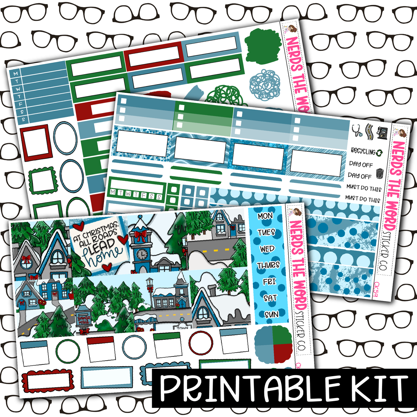 PRINTABLE - Christmas Village Monthly, Weekly and or Journaling Sticker Kit