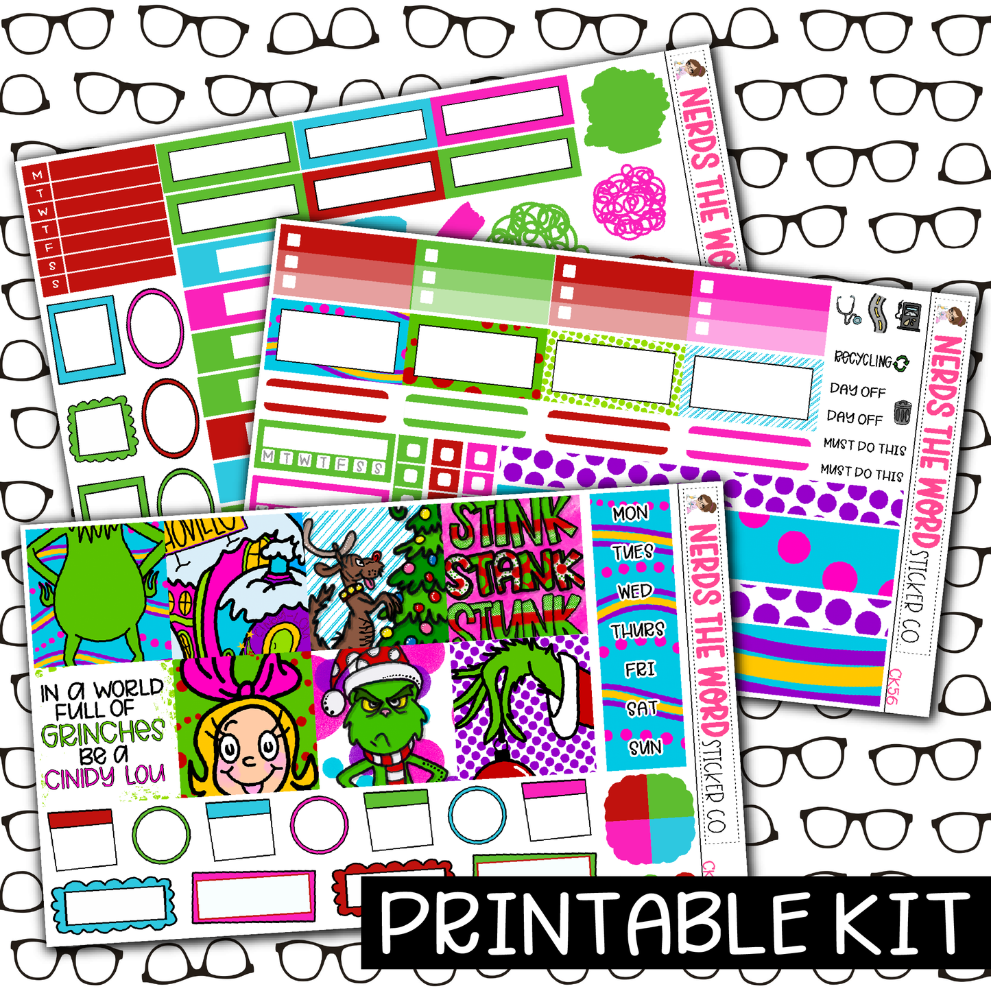 PRINTABLE - You're a Mean One Monthly, Weekly and or Journaling Sticker Kit