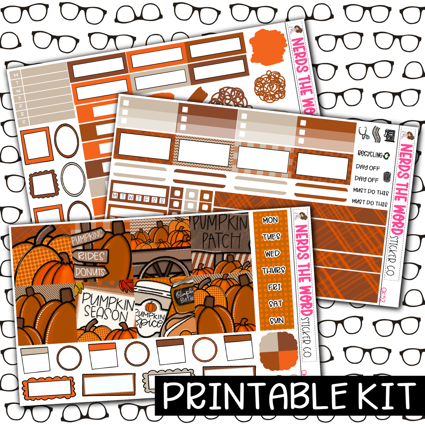 PRINTABLE - Pumpkin Patch Monthly, Weekly and or Journaling Sticker Kit