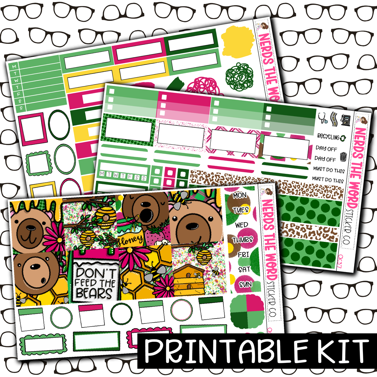 PRINTABLE - Don't Feed The Bears Monthly, Weekly and or Journaling Sticker Kit
