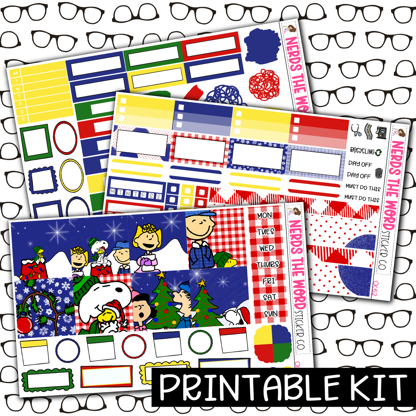 PRINTABLE - Dog Christmas Monthly, Weekly and or Journaling Sticker Kit