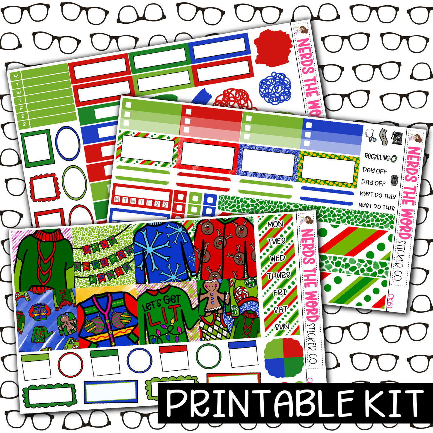 PRINTABLE - Ugly Sweater Monthly, Weekly and or Journaling Sticker Kit