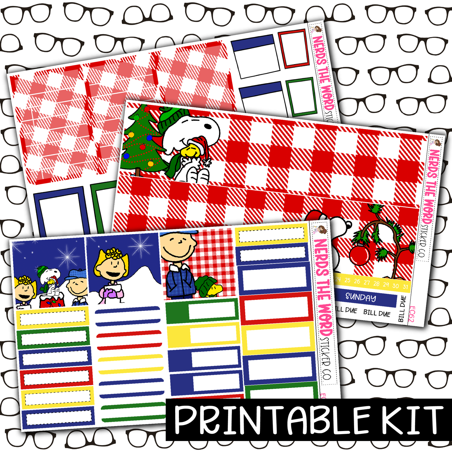 PRINTABLE - Dog Christmas Monthly, Weekly and or Journaling Sticker Kit