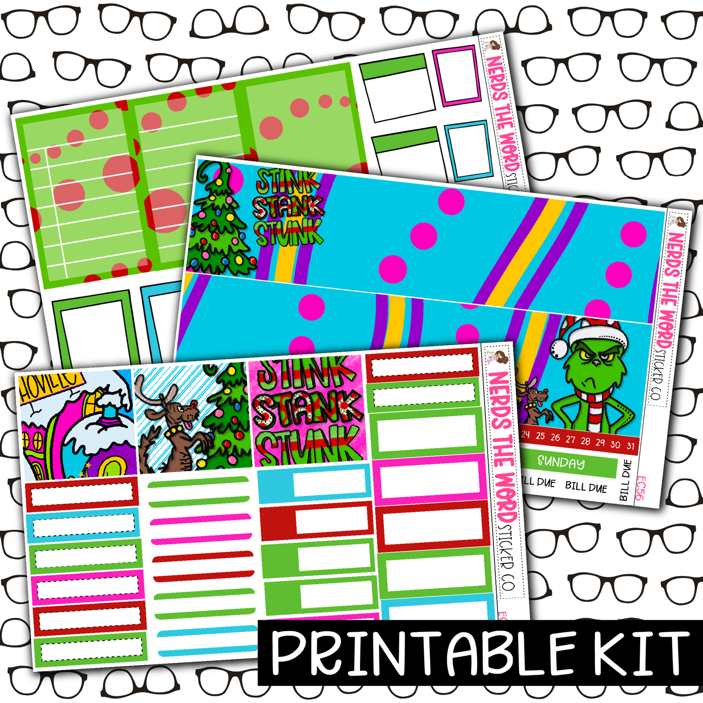 PRINTABLE - You're a Mean One Monthly, Weekly and or Journaling Sticker Kit