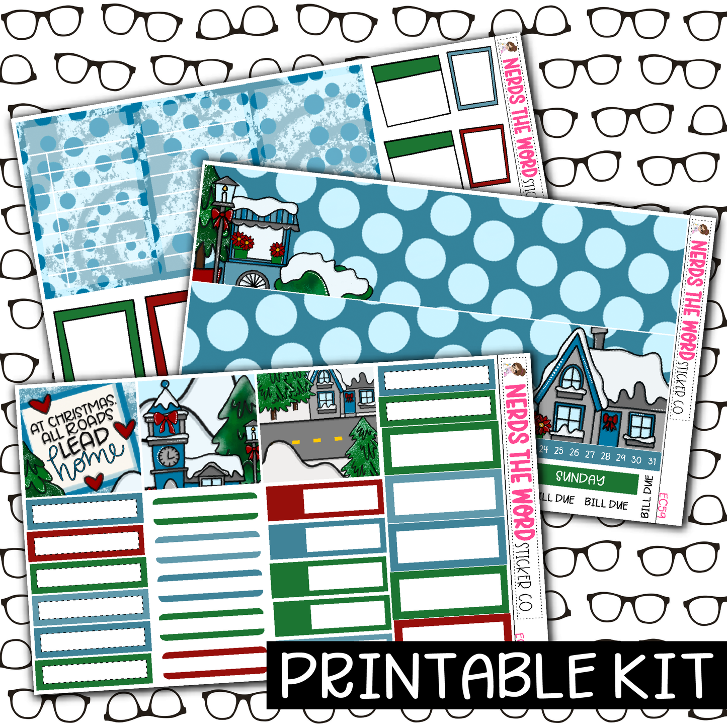 PRINTABLE - Christmas Village Monthly, Weekly and or Journaling Sticker Kit