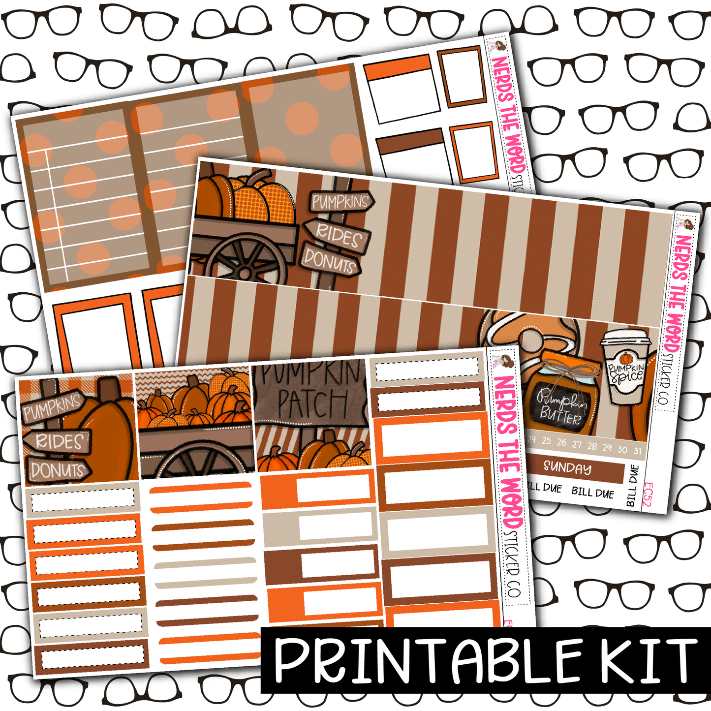 PRINTABLE - Pumpkin Patch Monthly, Weekly and or Journaling Sticker Kit