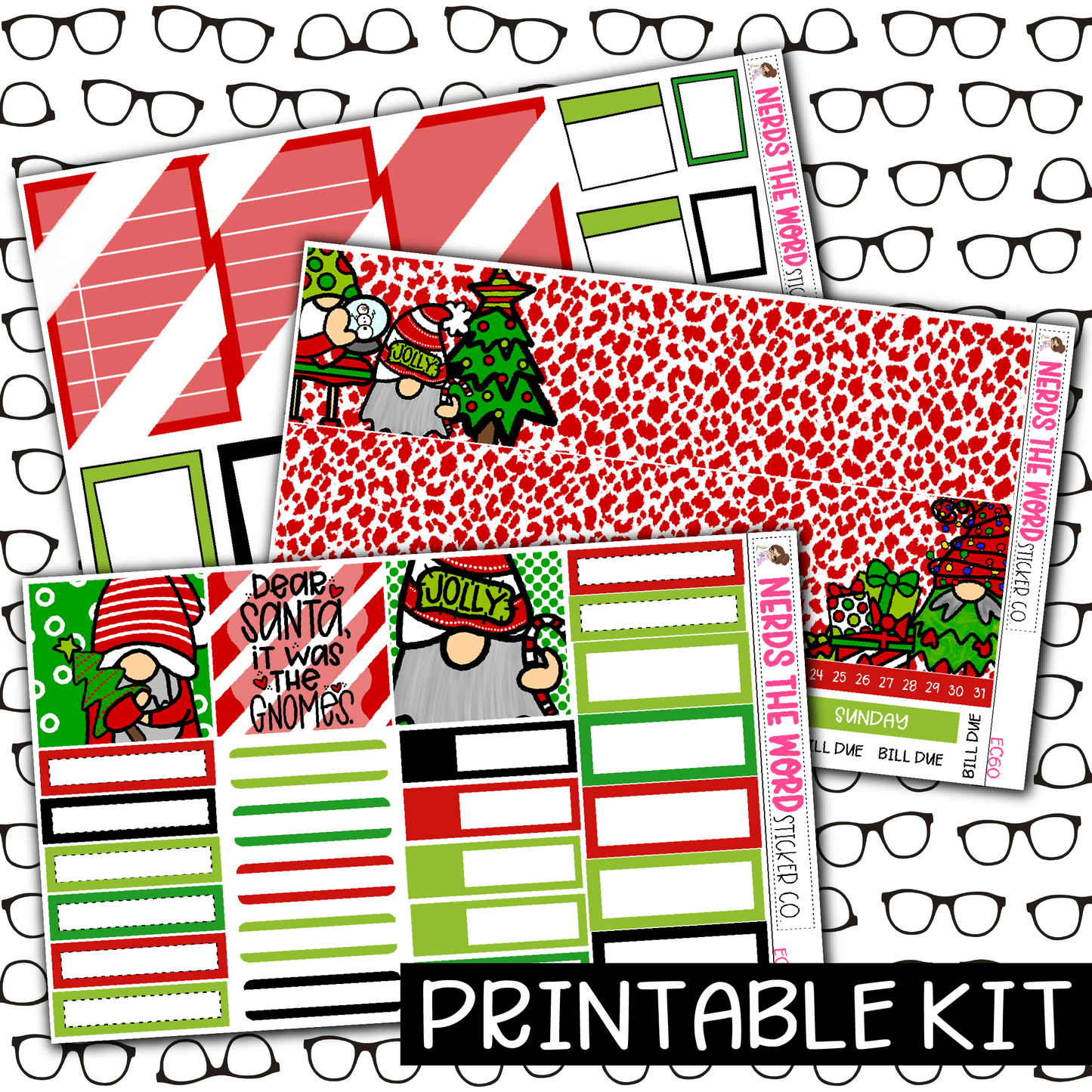 PRINTABLE - HoHo Gnome Monthly, Weekly and or Journaling Sticker Kit