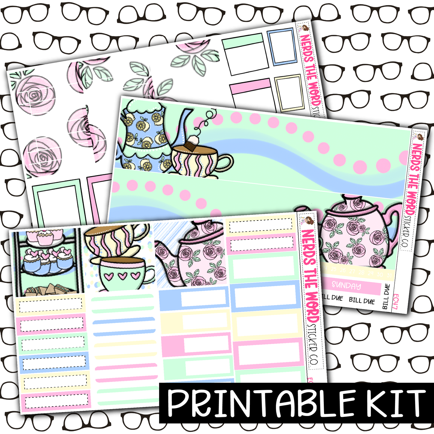 PRINTABLE - Tea Party Monthly, Weekly and or Journaling Sticker Kit