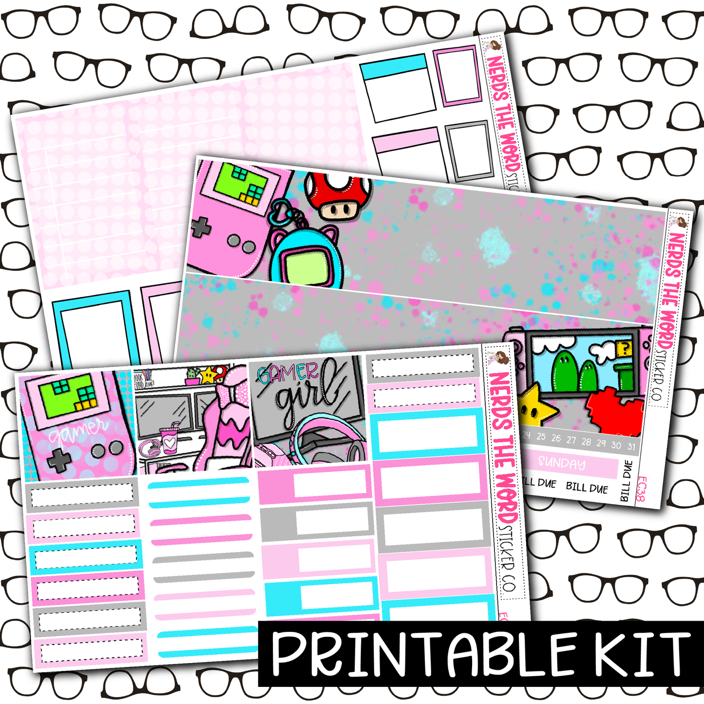 PRINTABLE - Gamer Girl Monthly, Weekly and or Journaling Sticker Kit