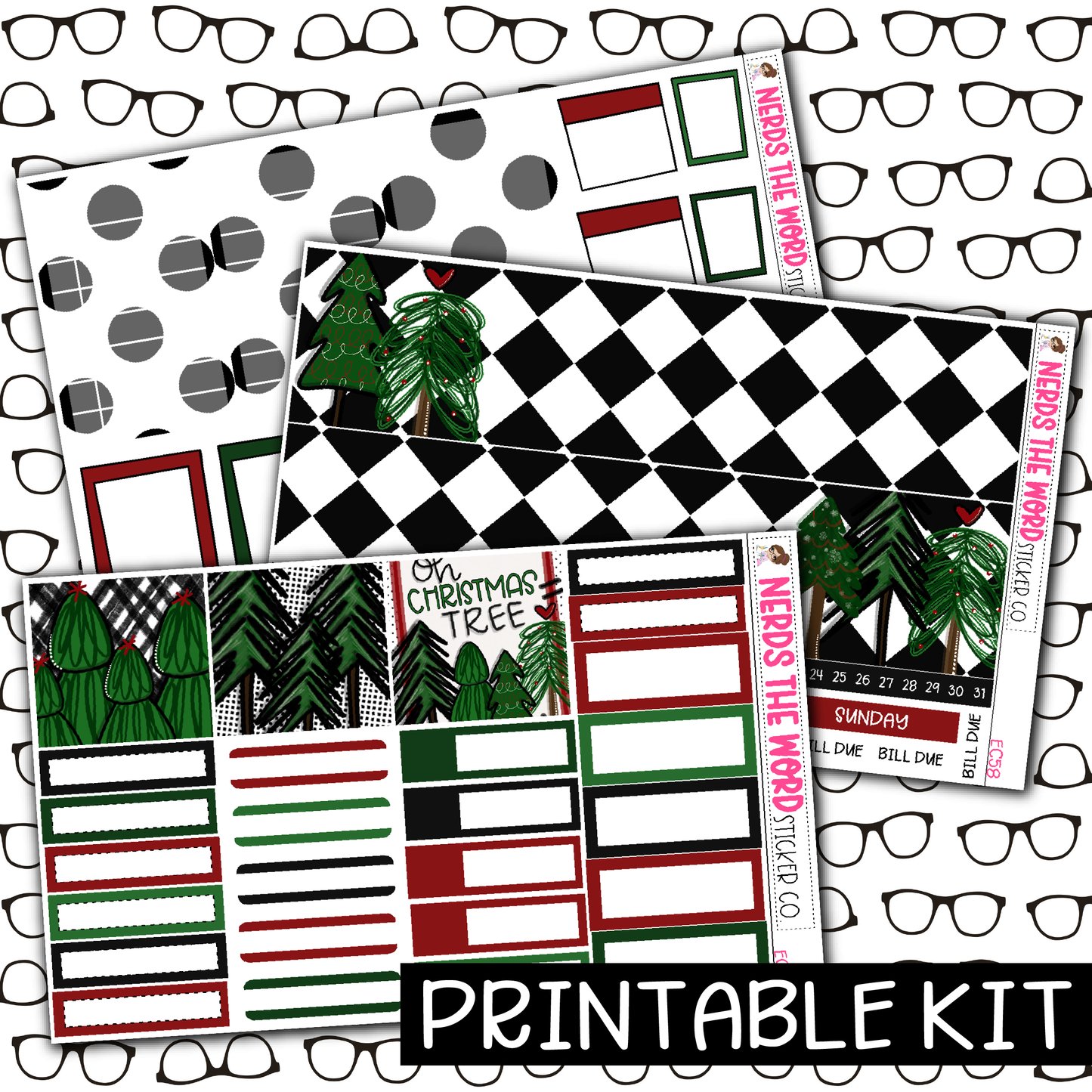 PRINTABLE - O Christmas Tree Monthly, Weekly and or Journaling Sticker Kit