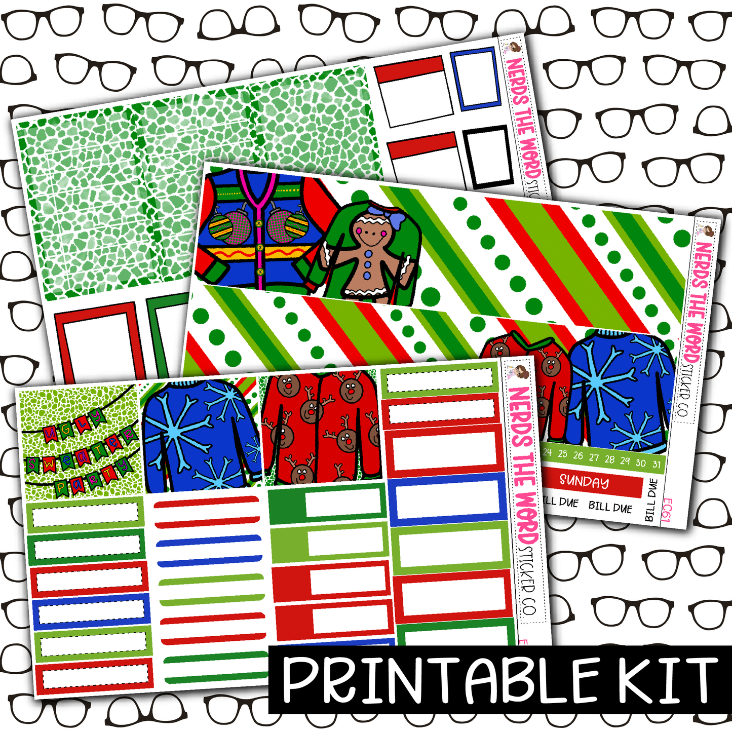 PRINTABLE - Ugly Sweater Monthly, Weekly and or Journaling Sticker Kit