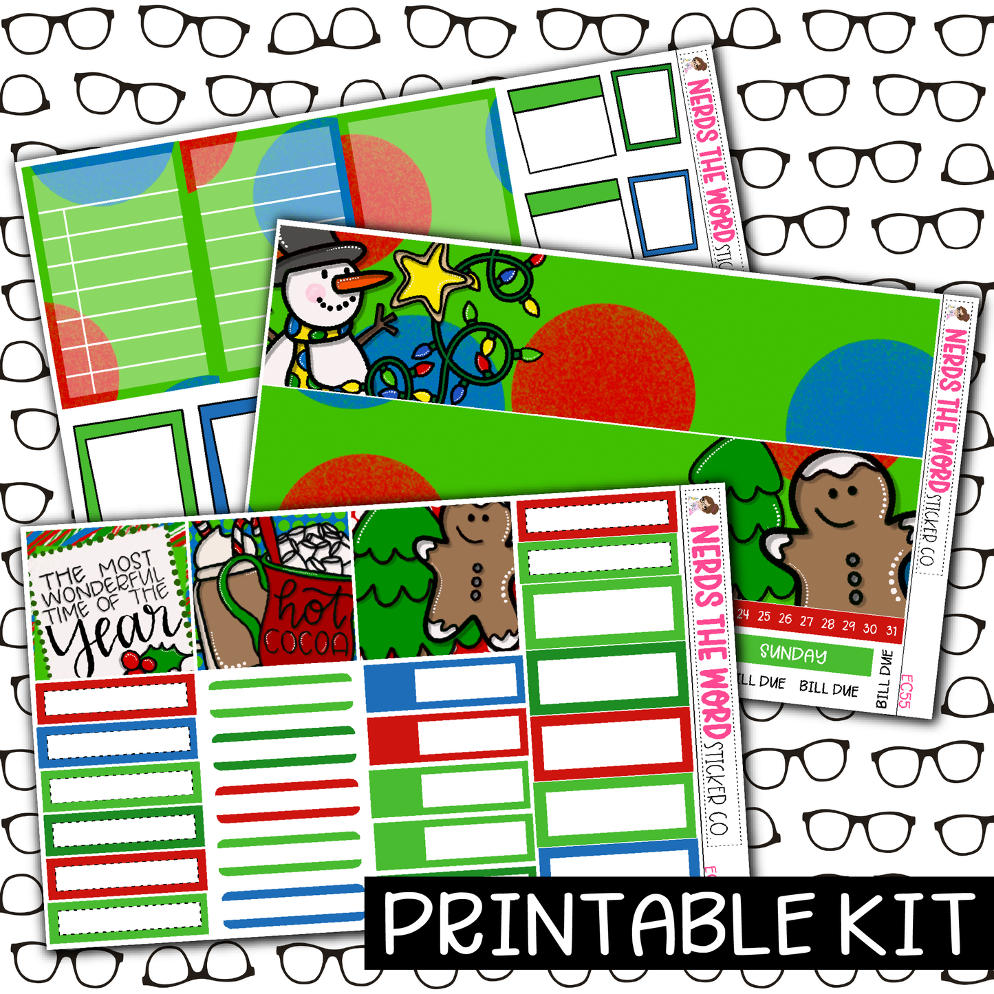 PRINTABLE - Classic Christmas Monthly, Weekly and or Journaling Sticker Kit