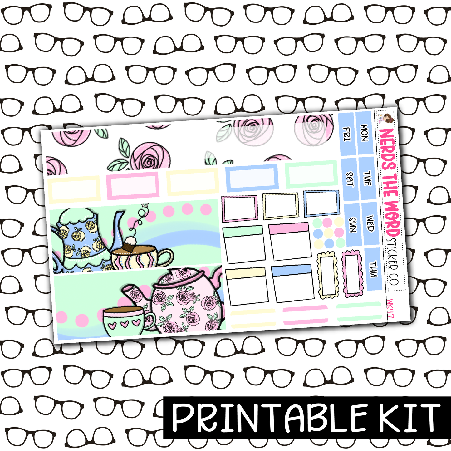 PRINTABLE - Tea Party Monthly, Weekly and or Journaling Sticker Kit