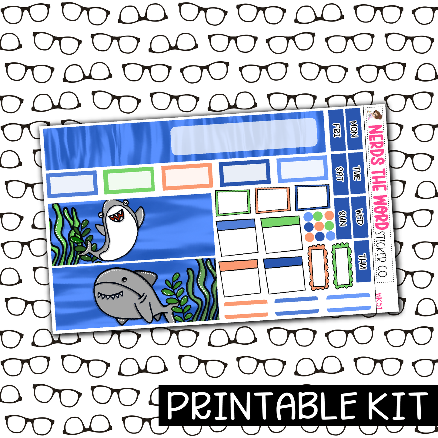 PRINTABLE - Be A Shark Monthly, Weekly and or Journaling Sticker Kit