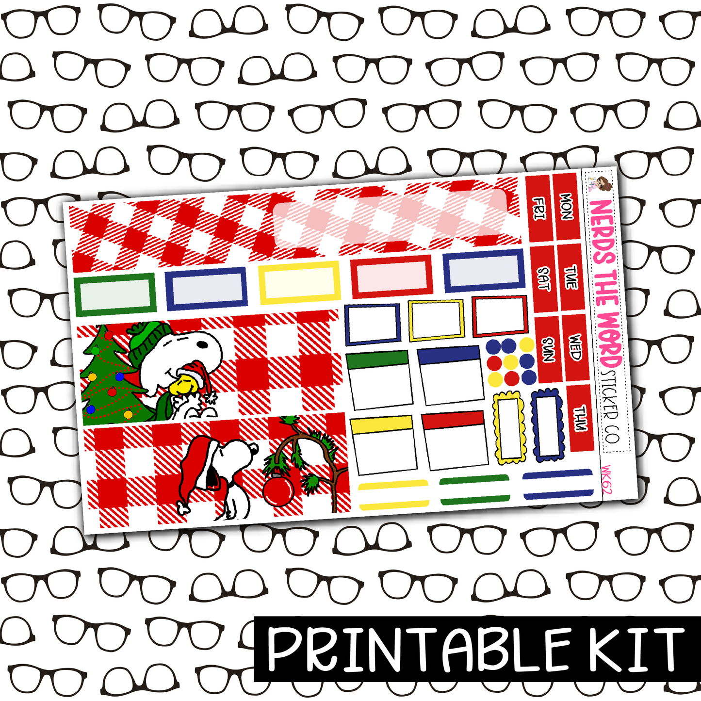 PRINTABLE - Dog Christmas Monthly, Weekly and or Journaling Sticker Kit
