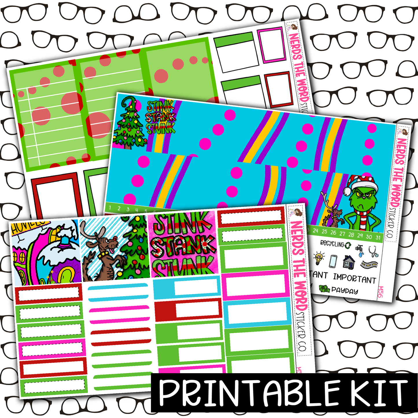 PRINTABLE - You're a Mean One Monthly, Weekly and or Journaling Sticker Kit