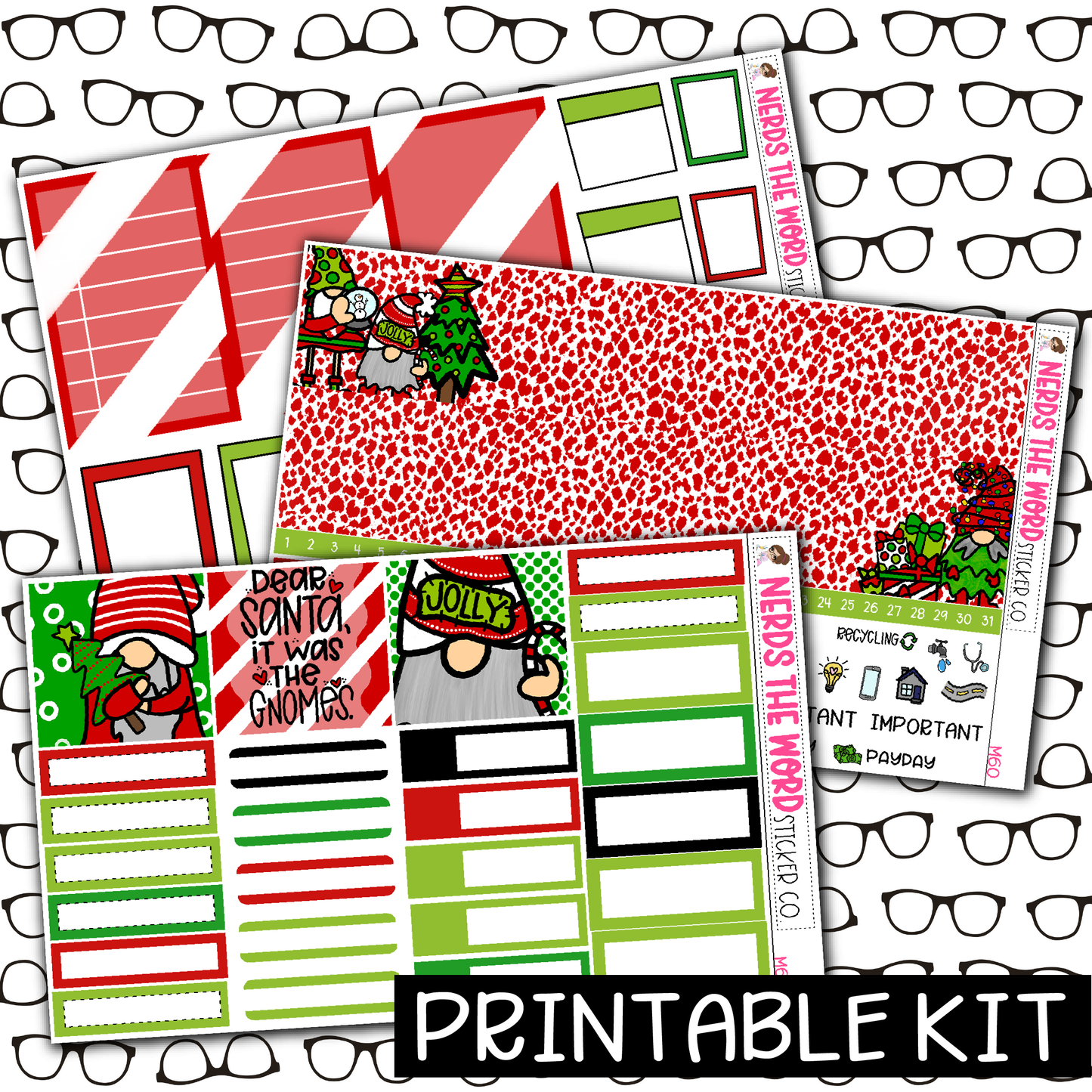 PRINTABLE - HoHo Gnome Monthly, Weekly and or Journaling Sticker Kit