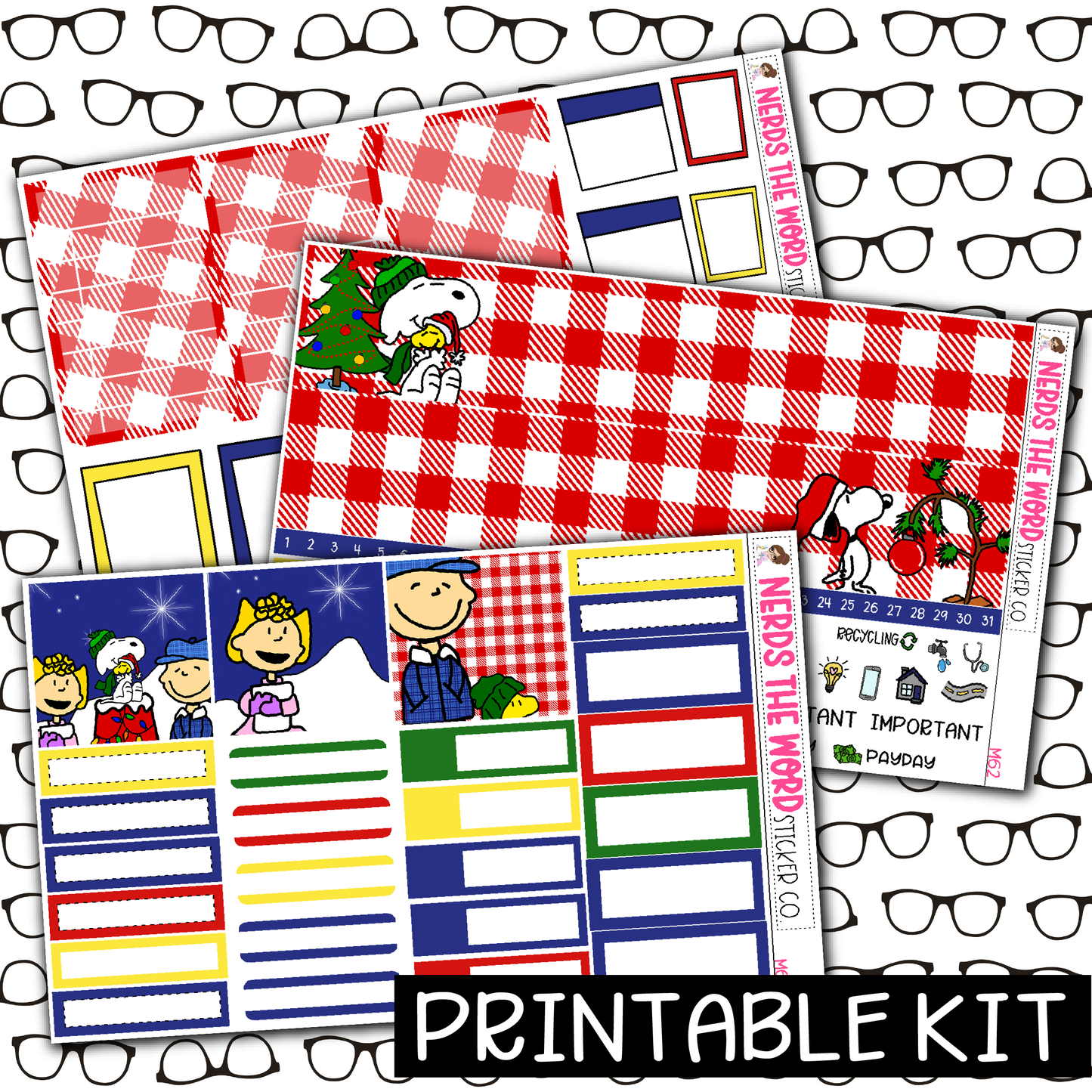 PRINTABLE - Dog Christmas Monthly, Weekly and or Journaling Sticker Kit