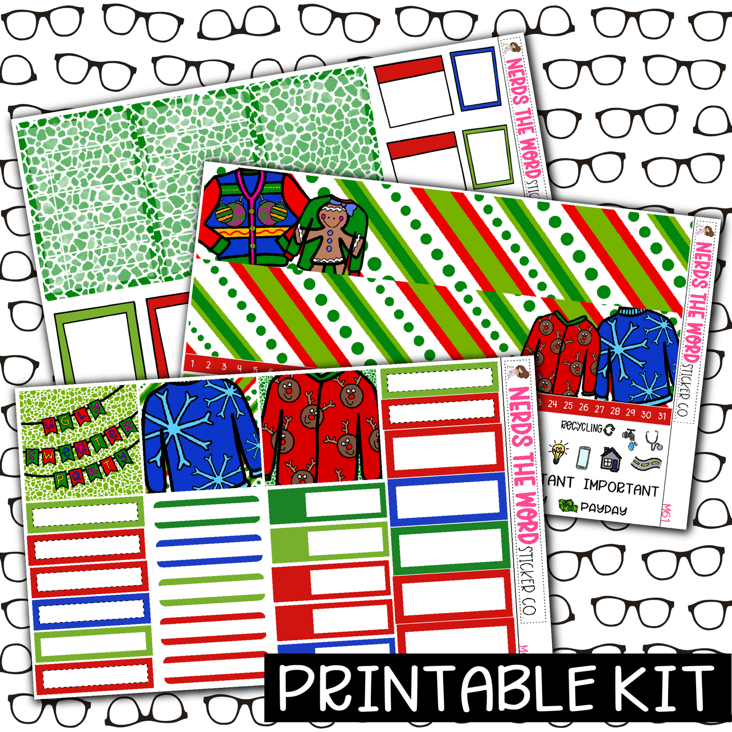 PRINTABLE - Ugly Sweater Monthly, Weekly and or Journaling Sticker Kit