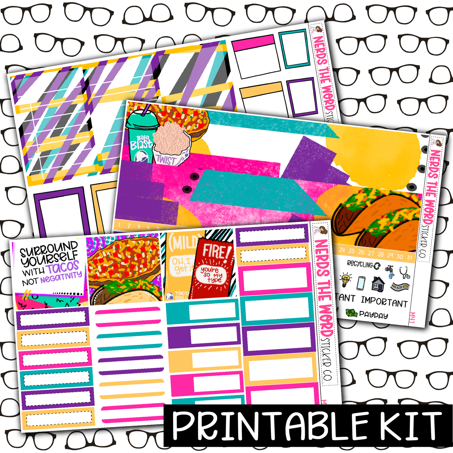 PRINTABLE -Tacos Monthly, Weekly and or Journaling Sticker Kit