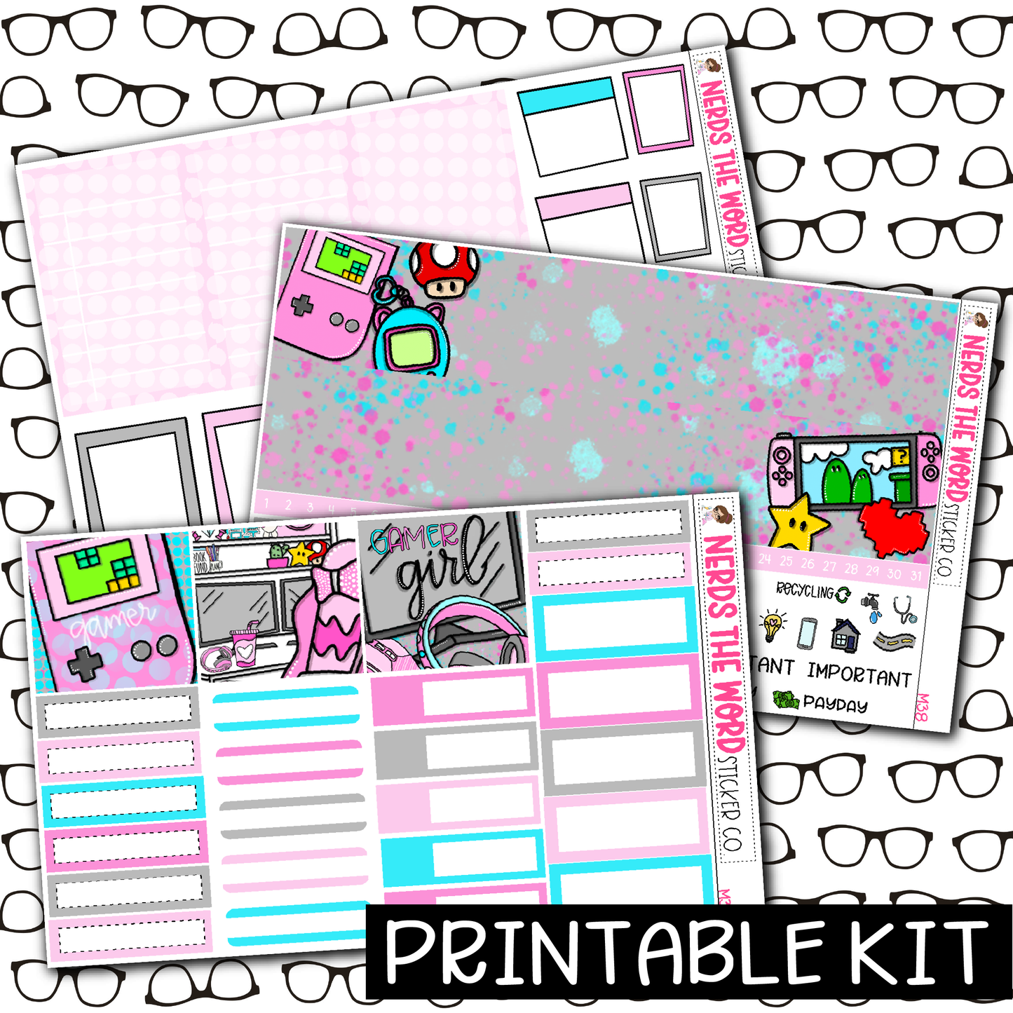 PRINTABLE - Gamer Girl Monthly, Weekly and or Journaling Sticker Kit