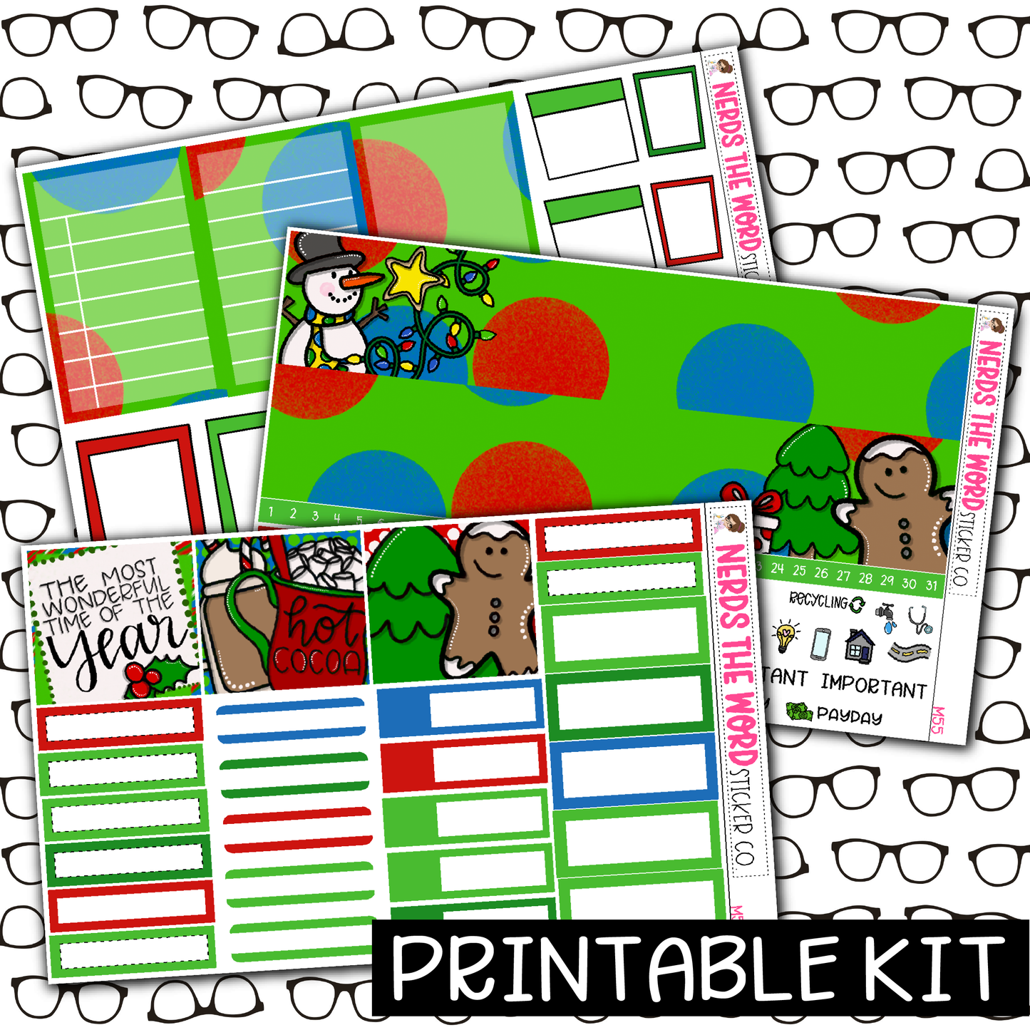 PRINTABLE - Classic Christmas Monthly, Weekly and or Journaling Sticker Kit