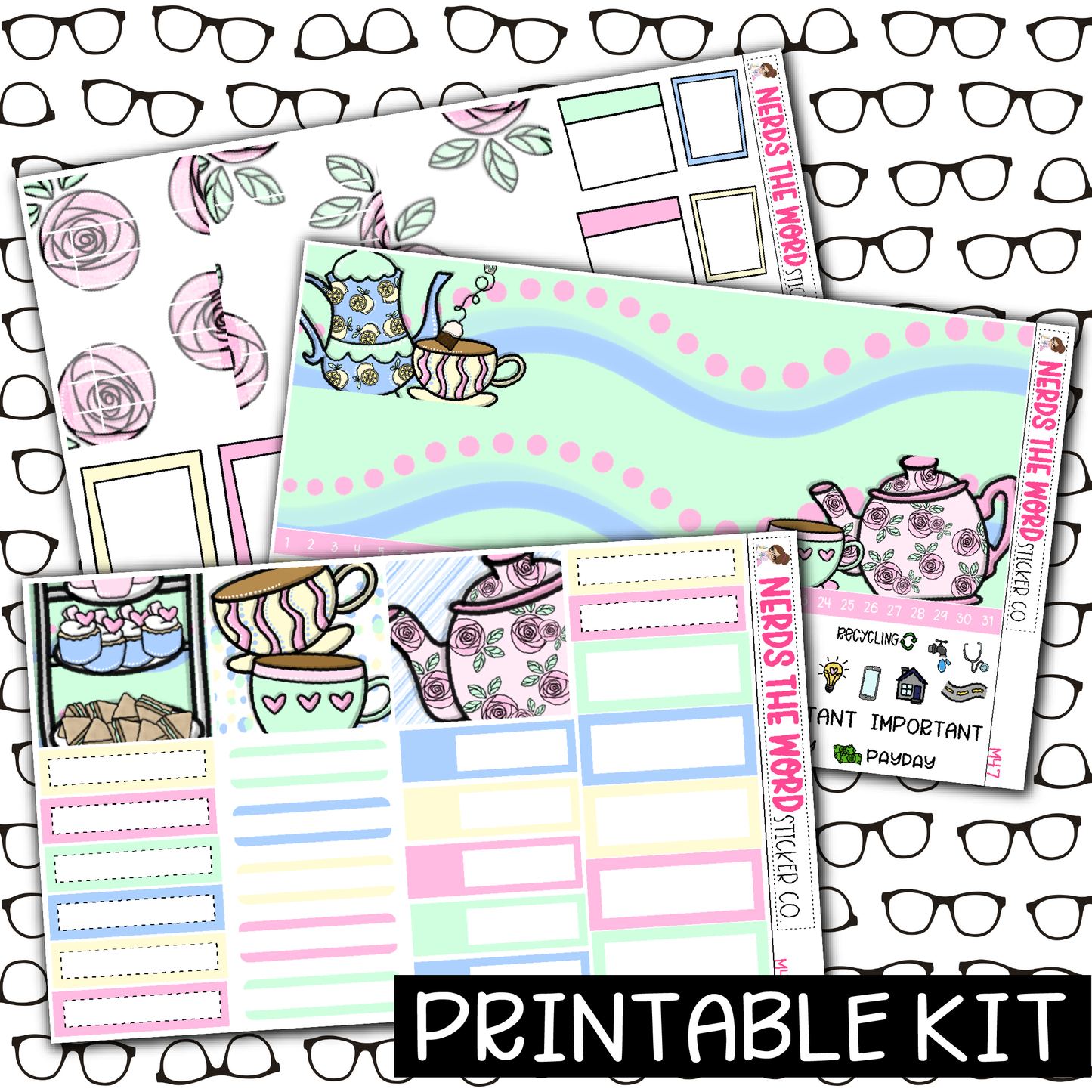 PRINTABLE - Tea Party Monthly, Weekly and or Journaling Sticker Kit