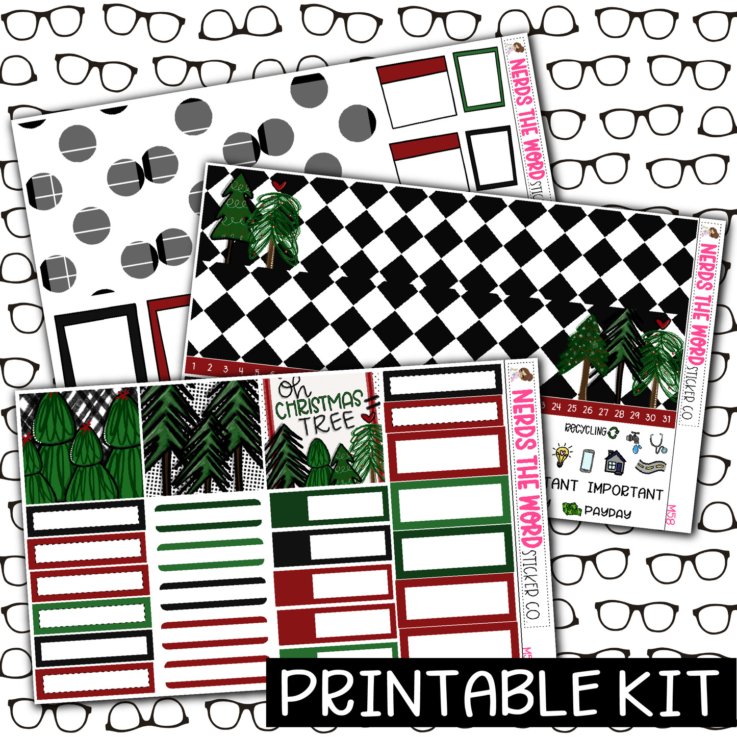 PRINTABLE - O Christmas Tree Monthly, Weekly and or Journaling Sticker Kit