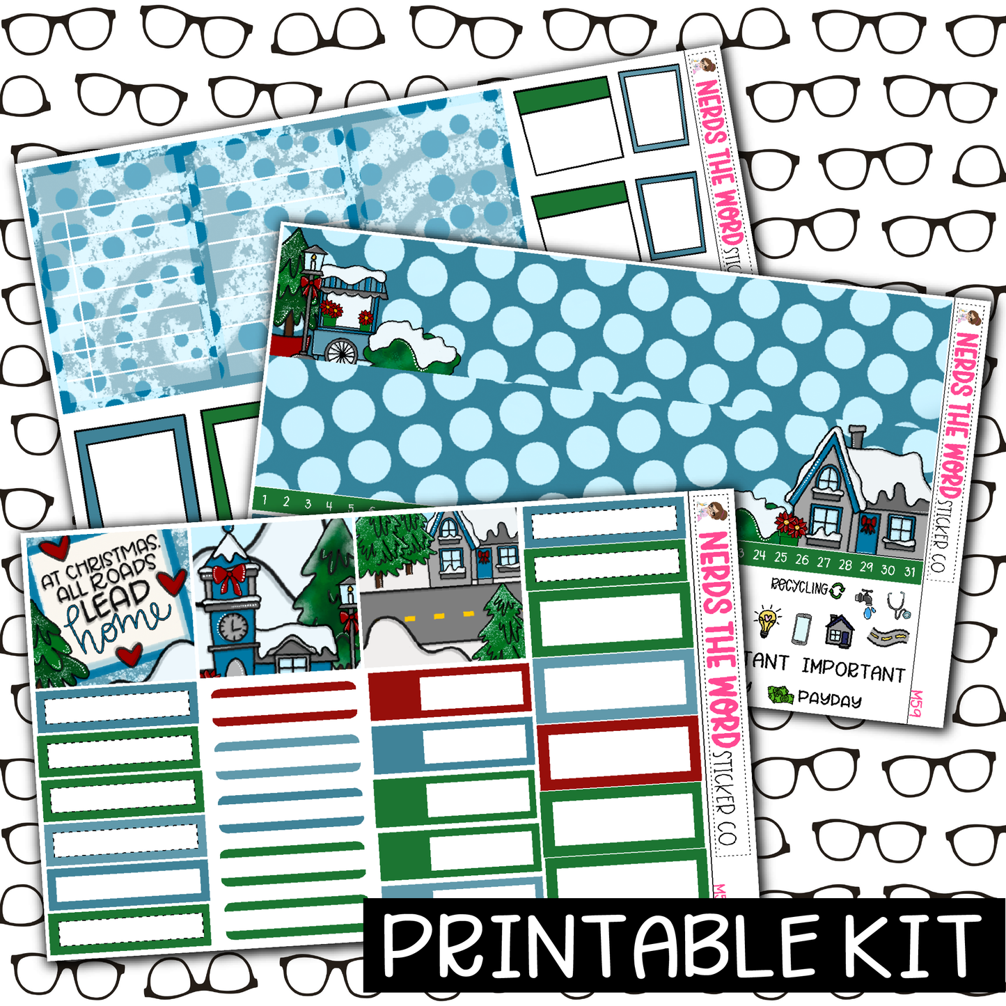PRINTABLE - Christmas Village Monthly, Weekly and or Journaling Sticker Kit
