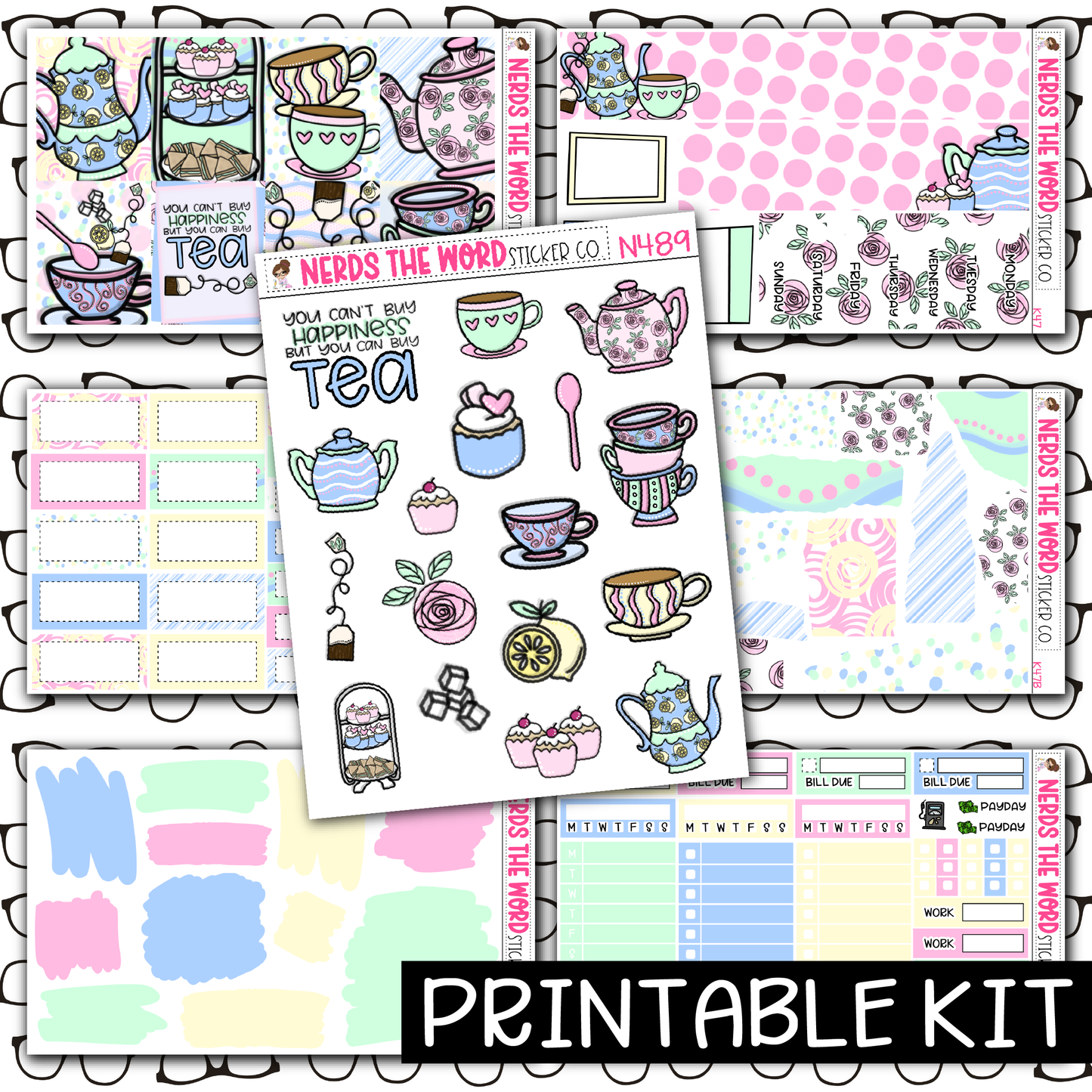 PRINTABLE - Tea Party Monthly, Weekly and or Journaling Sticker Kit