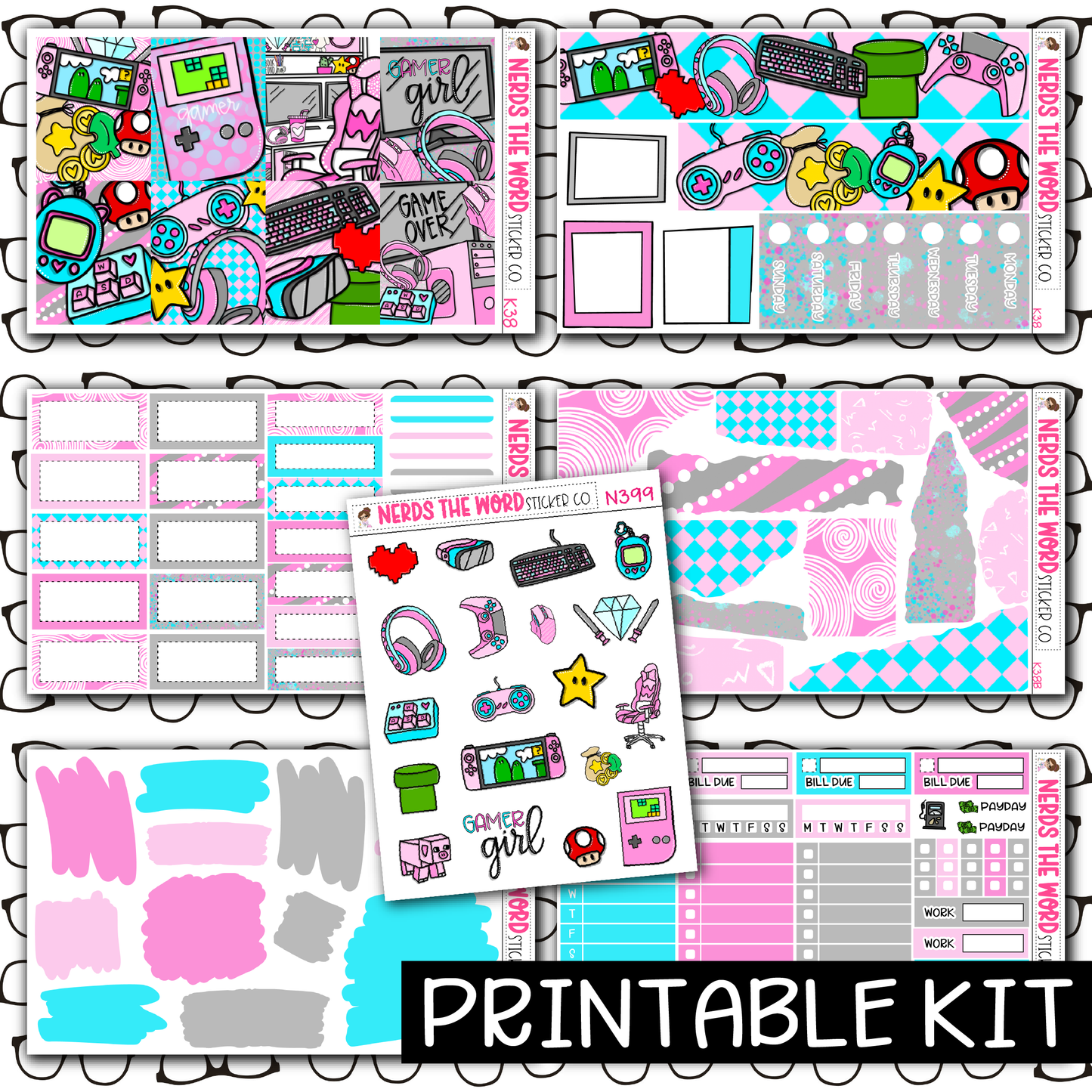 PRINTABLE - Gamer Girl Monthly, Weekly and or Journaling Sticker Kit