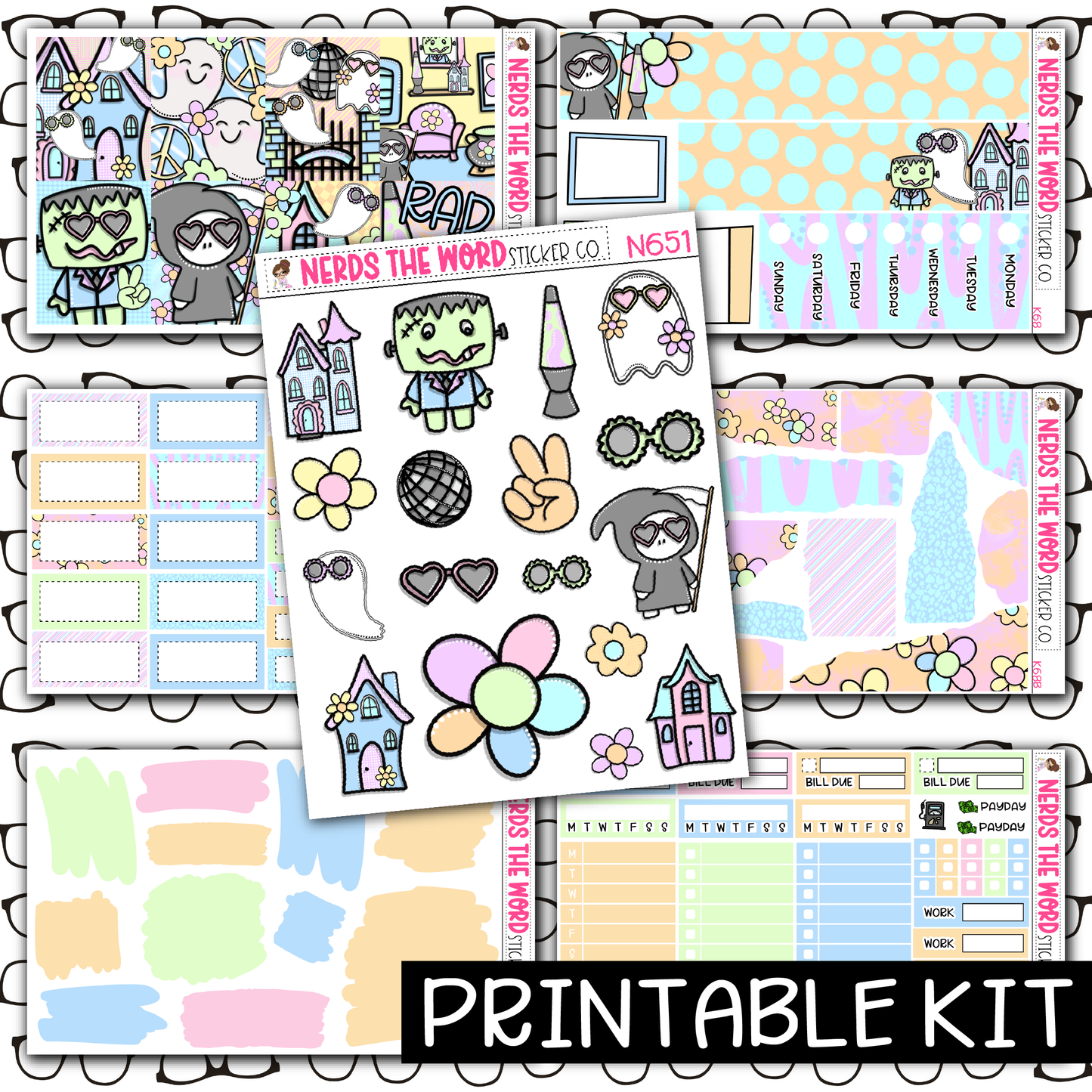 PRINTABLE - Groovy Halloween Monthly, Weekly and or Journaling Sticker Kit