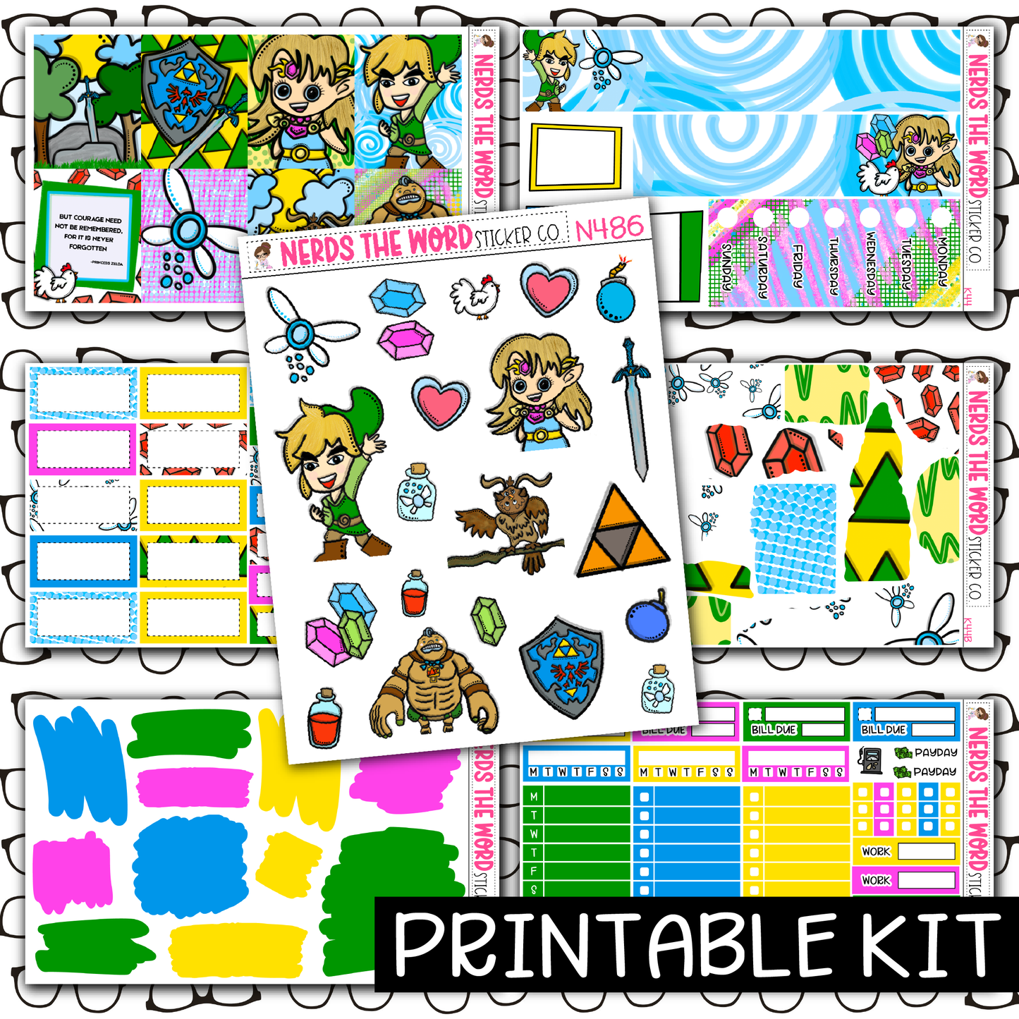PRINTABLE - Zelda Monthly, Weekly and or Journaling Sticker Kit
