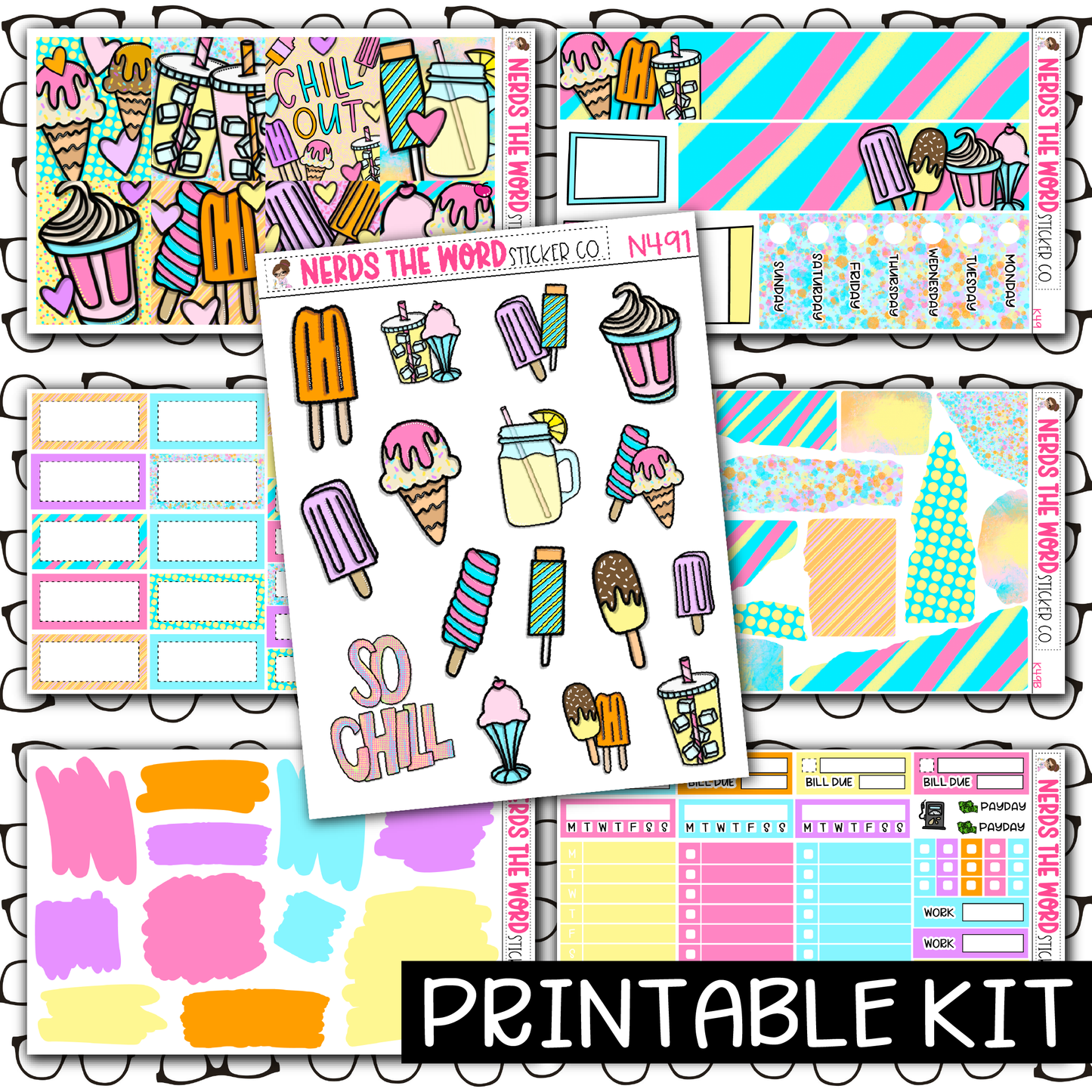 PRINTABLE - Chill Out Monthly, Weekly and or Journaling Sticker Kit