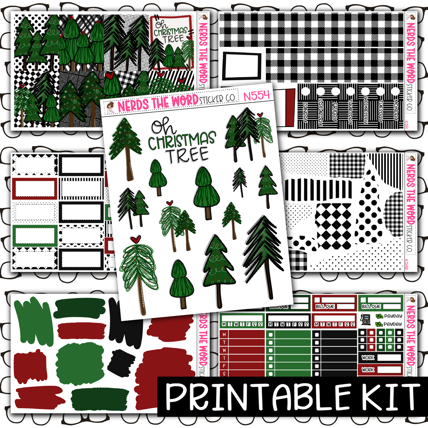 PRINTABLE - O Christmas Tree Monthly, Weekly and or Journaling Sticker Kit