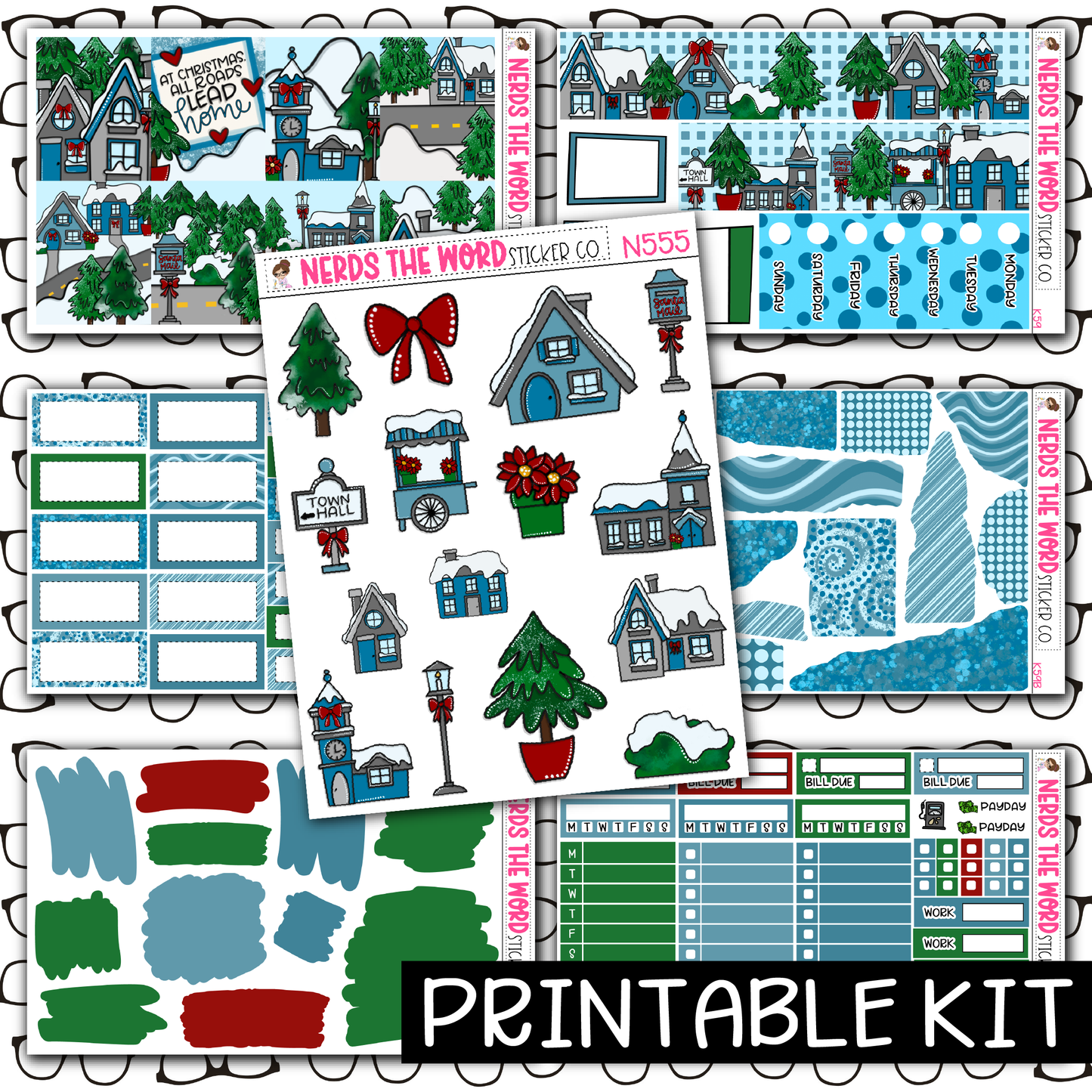 PRINTABLE - Christmas Village Monthly, Weekly and or Journaling Sticker Kit