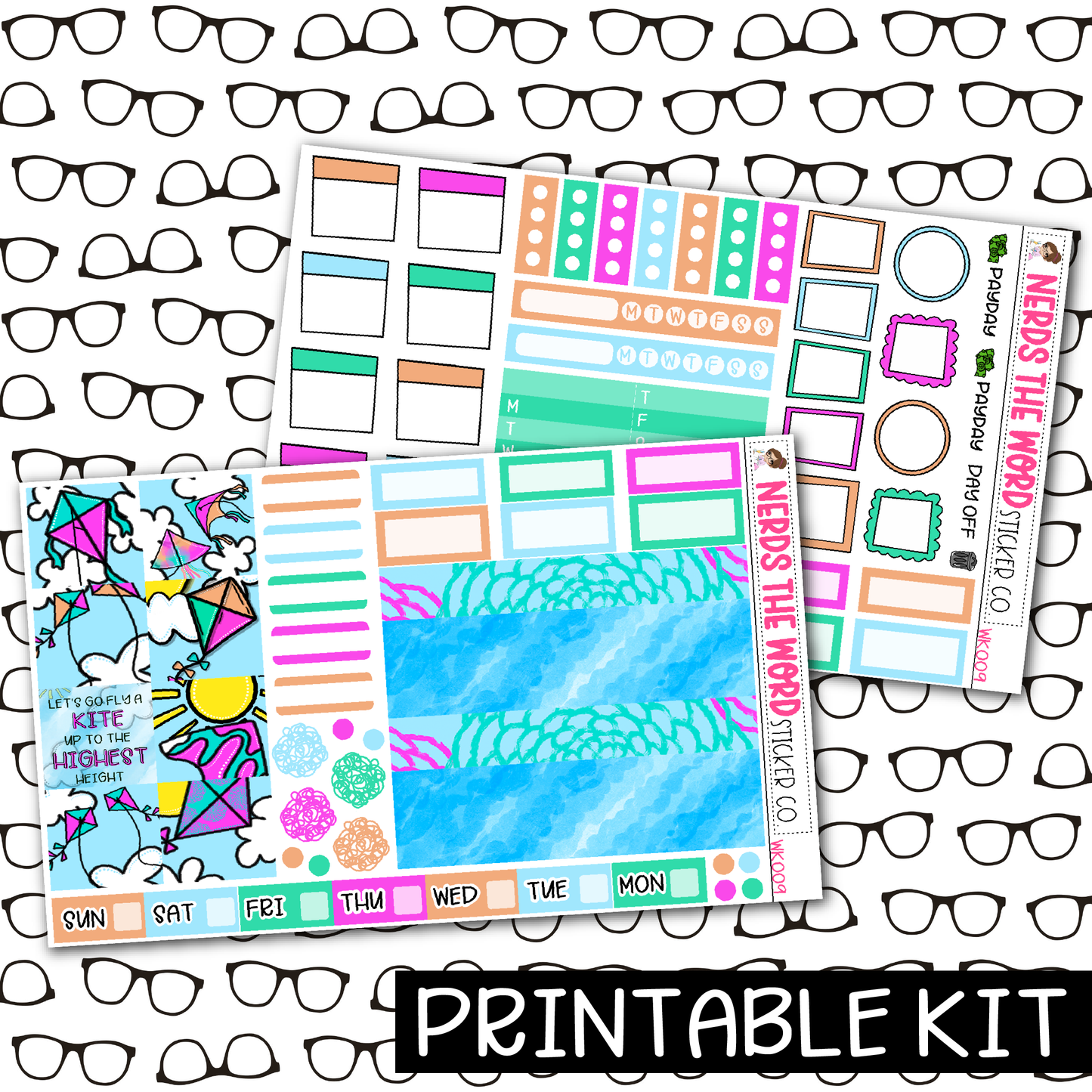 PRINTABLE - Fly a Kite Monthly, Weekly and or Journaling Sticker Kit