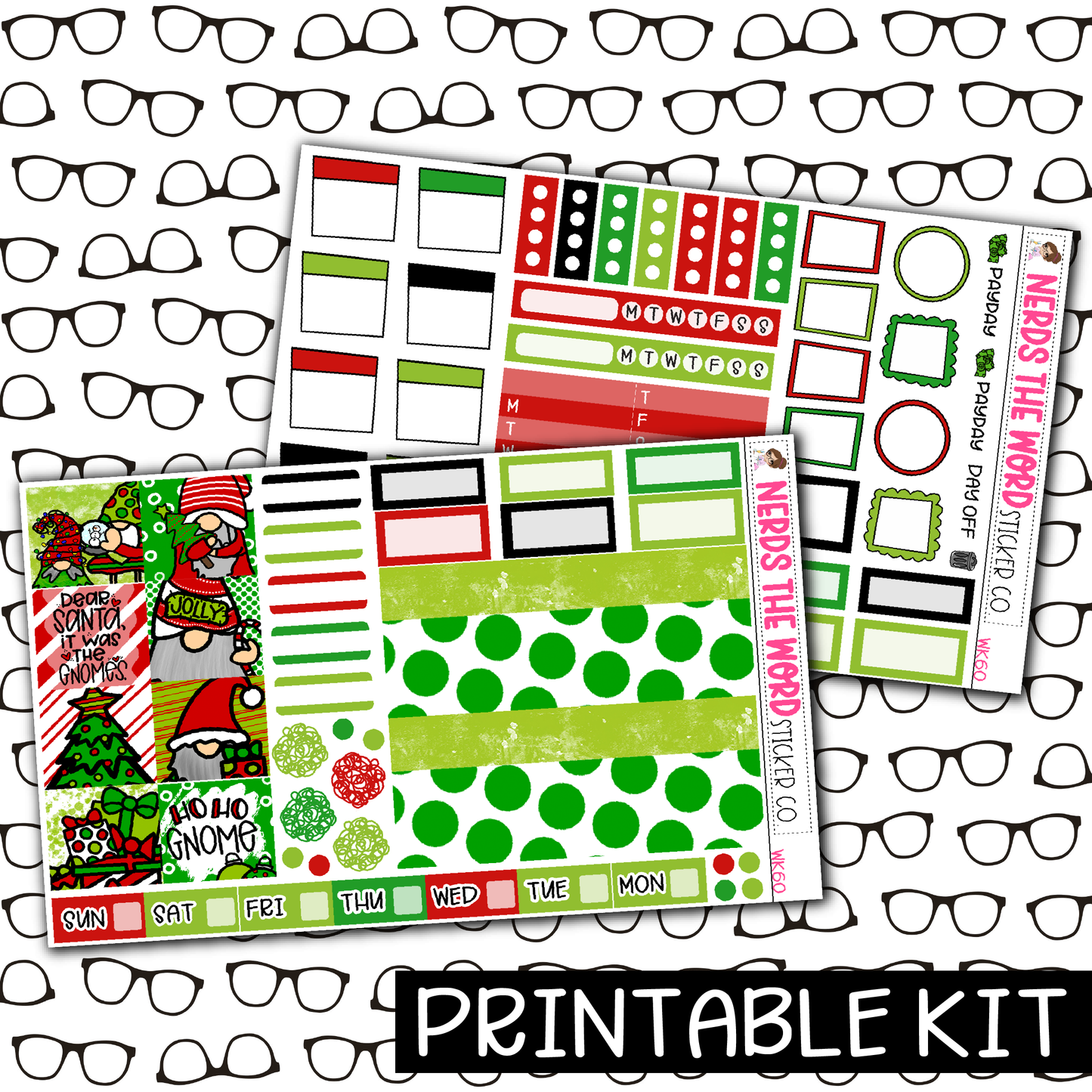 PRINTABLE - HoHo Gnome Monthly, Weekly and or Journaling Sticker Kit
