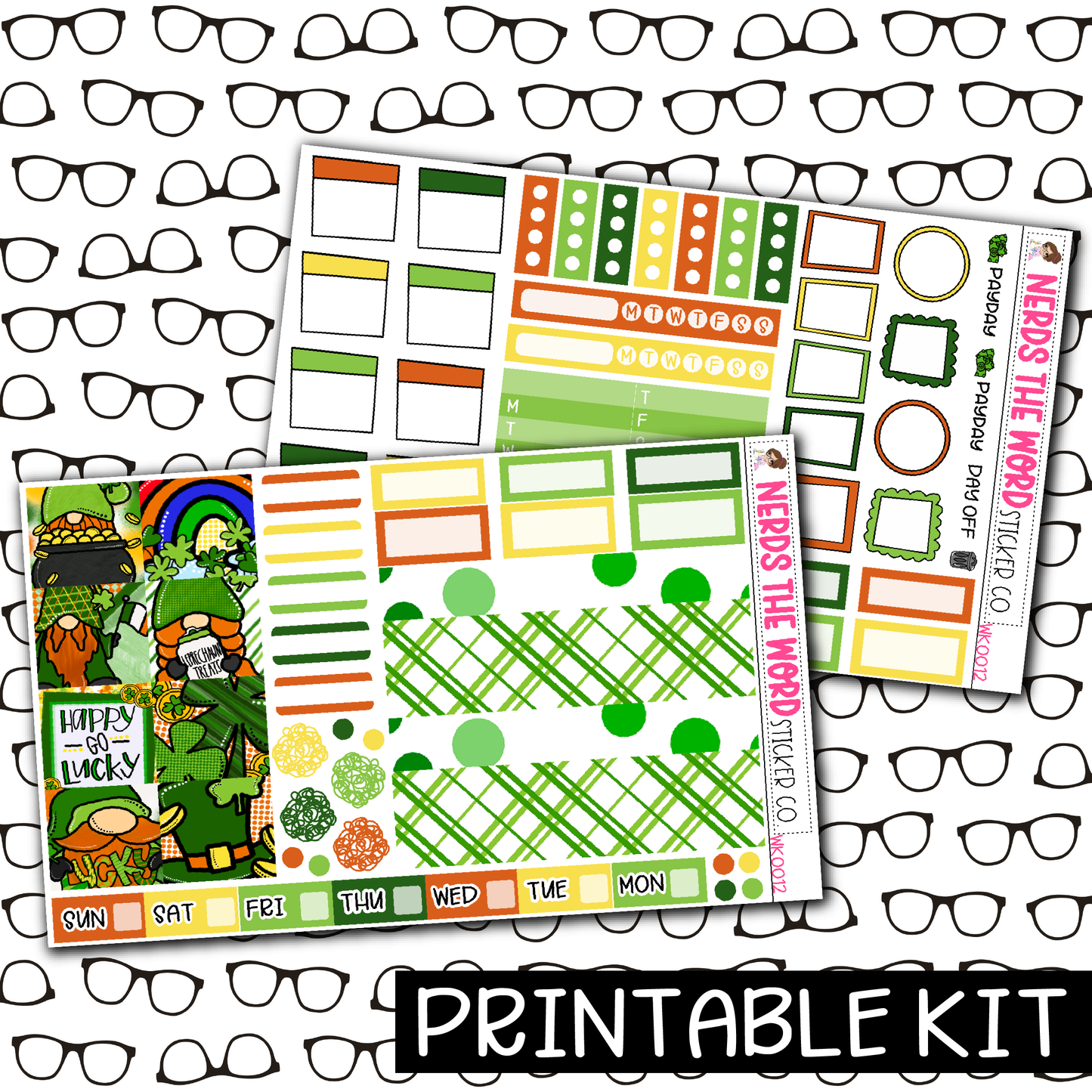 PRINTABLE - Lucky Gnomes Monthly, Weekly and or Journaling Sticker Kit