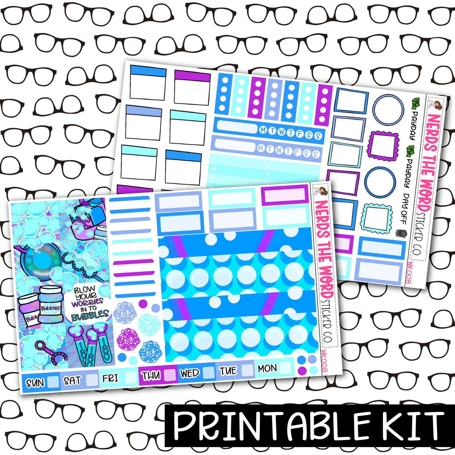 PRINTABLE - Blowing Bubbles Monthly, Weekly and or Journaling Sticker Kit