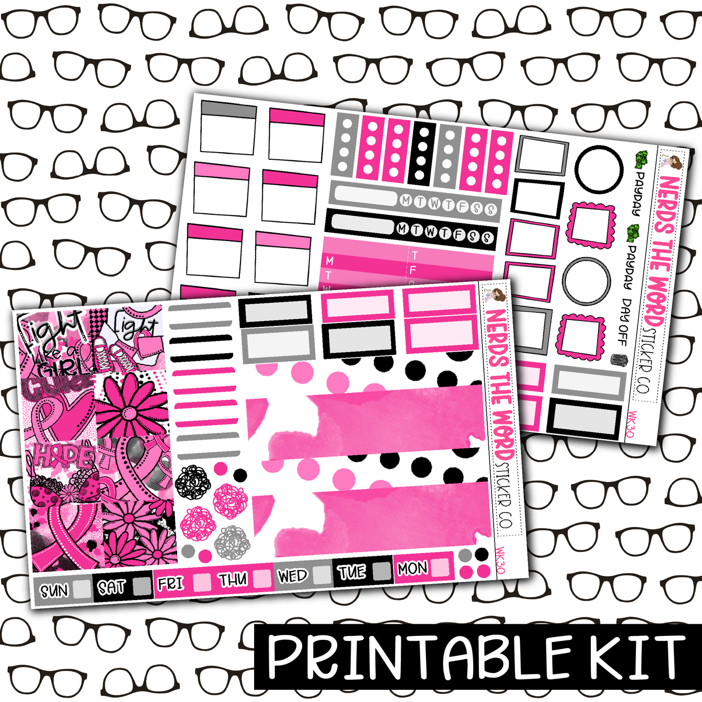 PRINTABLE - Breast Cancer Monthly, Weekly and or Journaling Sticker Kit