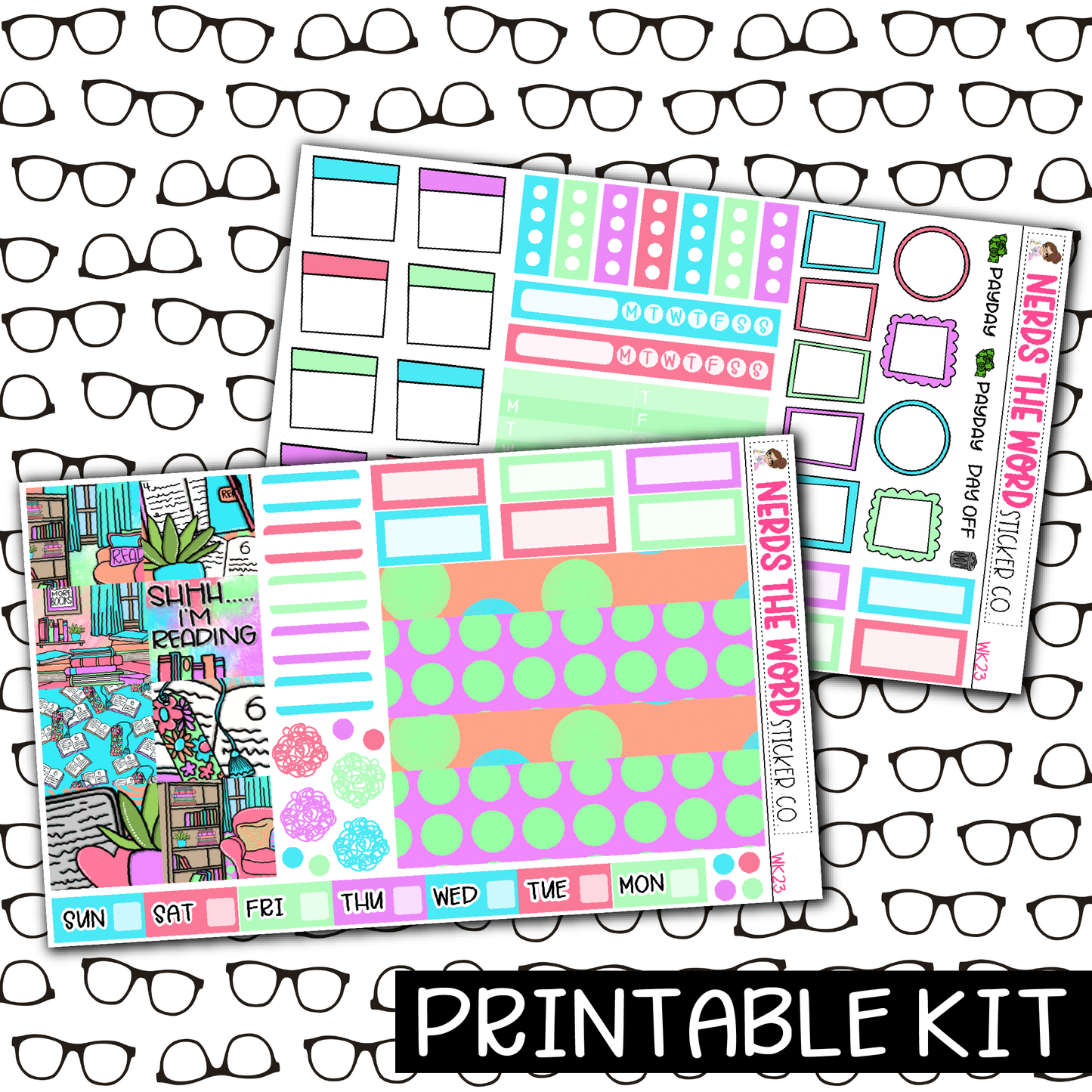 PRINTABLE - Shhh.. I'm Reading Monthly, Weekly and or Journaling Sticker Kit
