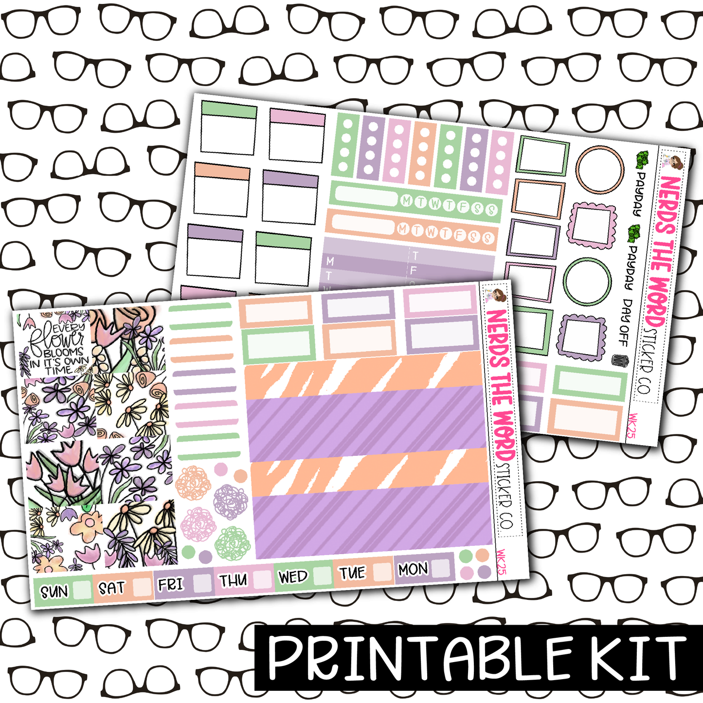 PRINTABLE - Watercolor Flowers Monthly, Weekly and or Journaling Sticker Kit