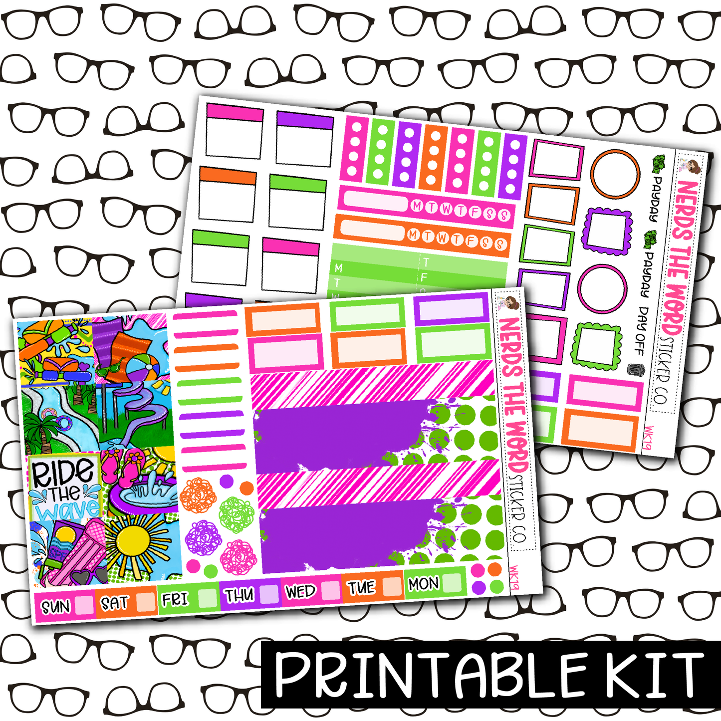 PRINTABLE - Water Park Monthly, Weekly and or Journaling Sticker Kit