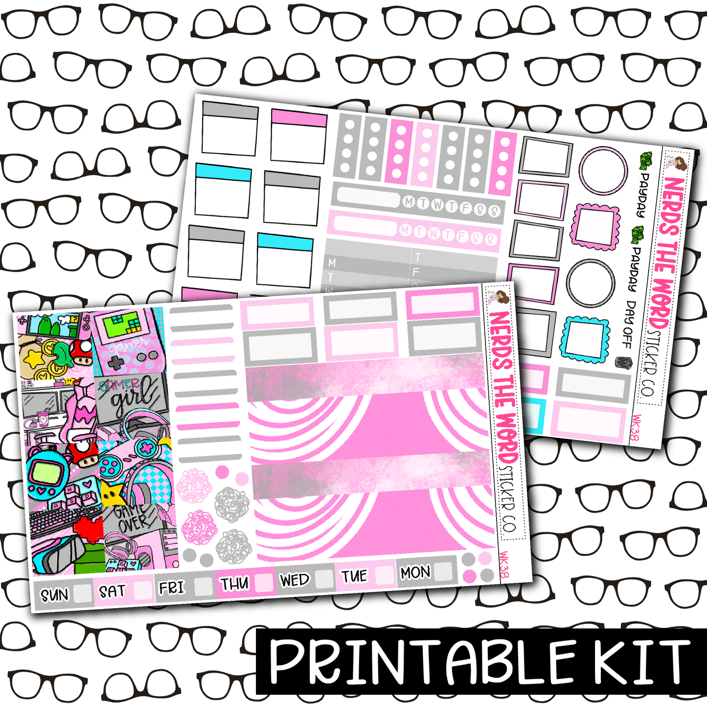 PRINTABLE - Gamer Girl Monthly, Weekly and or Journaling Sticker Kit